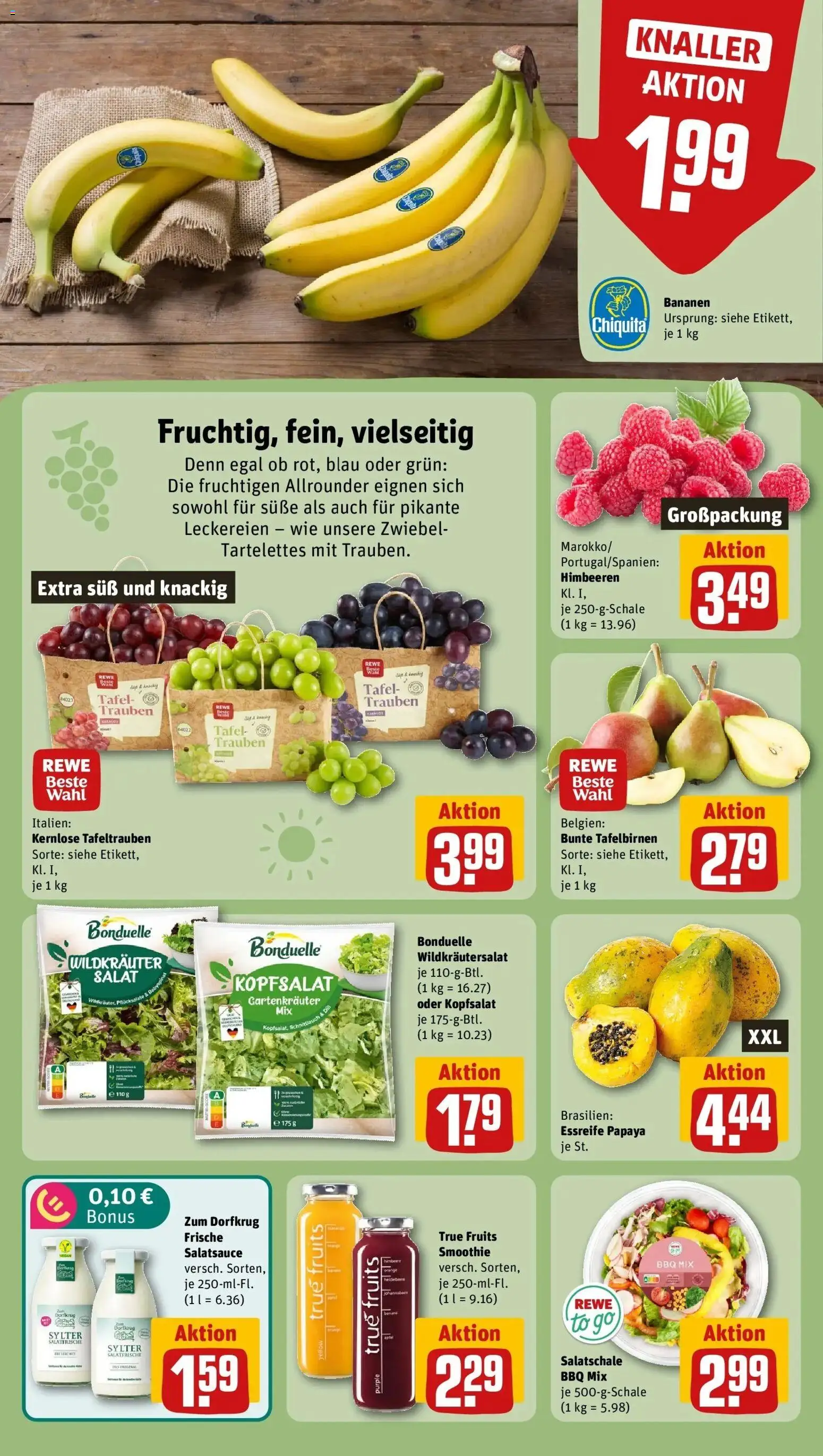 REWE Prospekt ab 31.08.2026 zum Blättern » Angebote | Seite: 6 | Produkte: Himbeeren, Trauben, Bananen, Salat