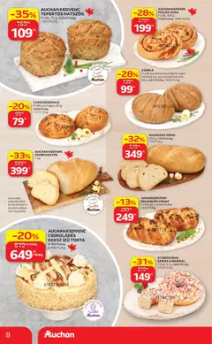 AUCHAN KEDVENC CSokoládés KEKSZ ÍZŰ TORTA, 8190 Ft/kg, 6490 Ft/kg - amely érvényes a következő dátumtól: 2026.07.30. | Oldal: 8 | Termékek: Torta, Császárzsemle, Zsemle, Keksz