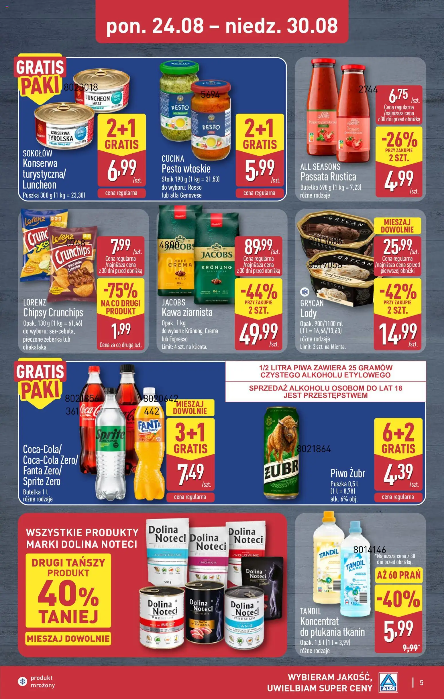Aldi gazetka - Promocje weekend od 27.08.2026 | Strona: 5 | Produkty: Piwo żubr, Żeberka, Sprite, Kawa
