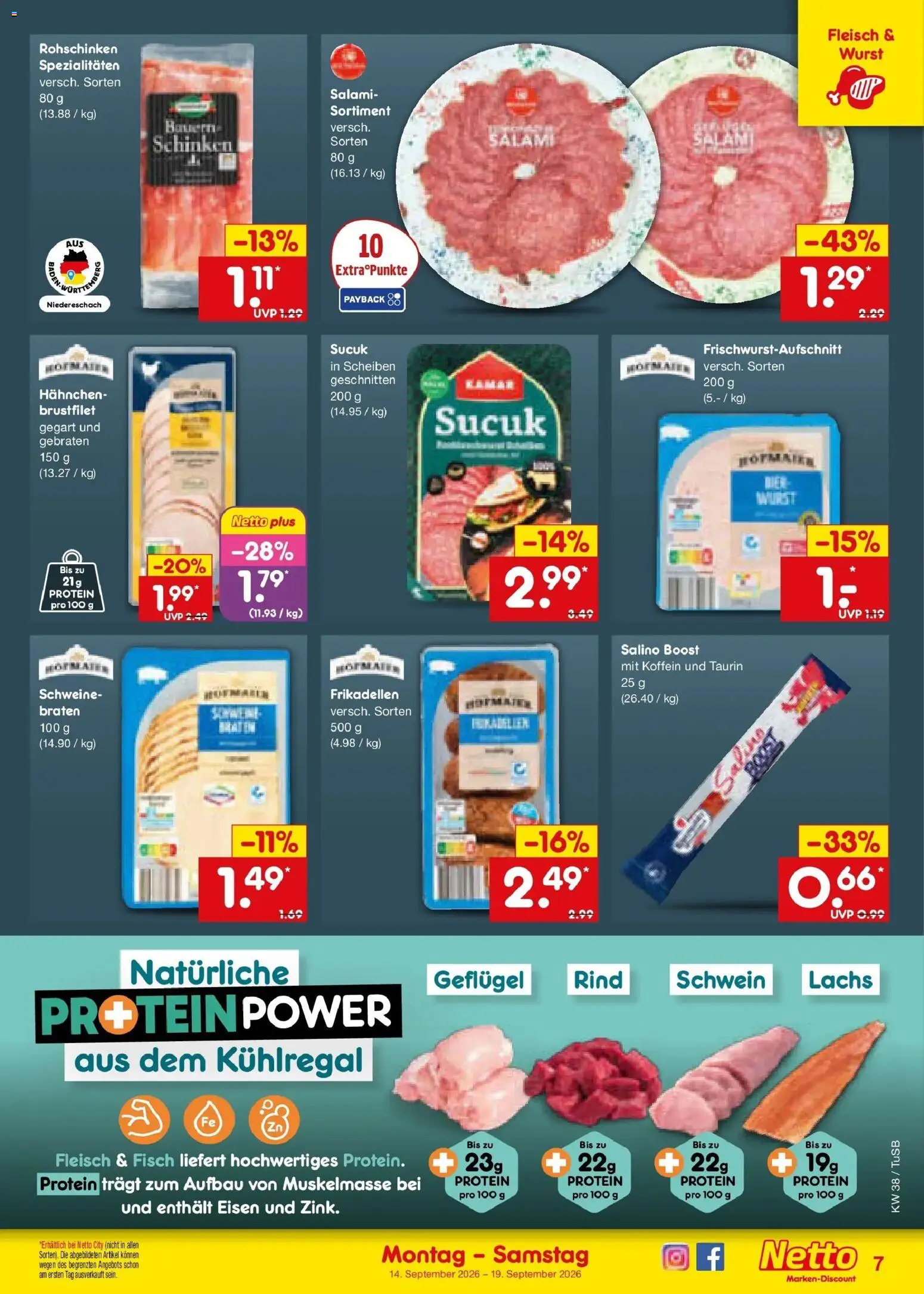 Netto Marken-Discount Prospekt Sindelfingen – gültig ab 14.09.2026 | Seite: 9 | Produkte: Spezialitäten, Fisch, Lachs, Salami