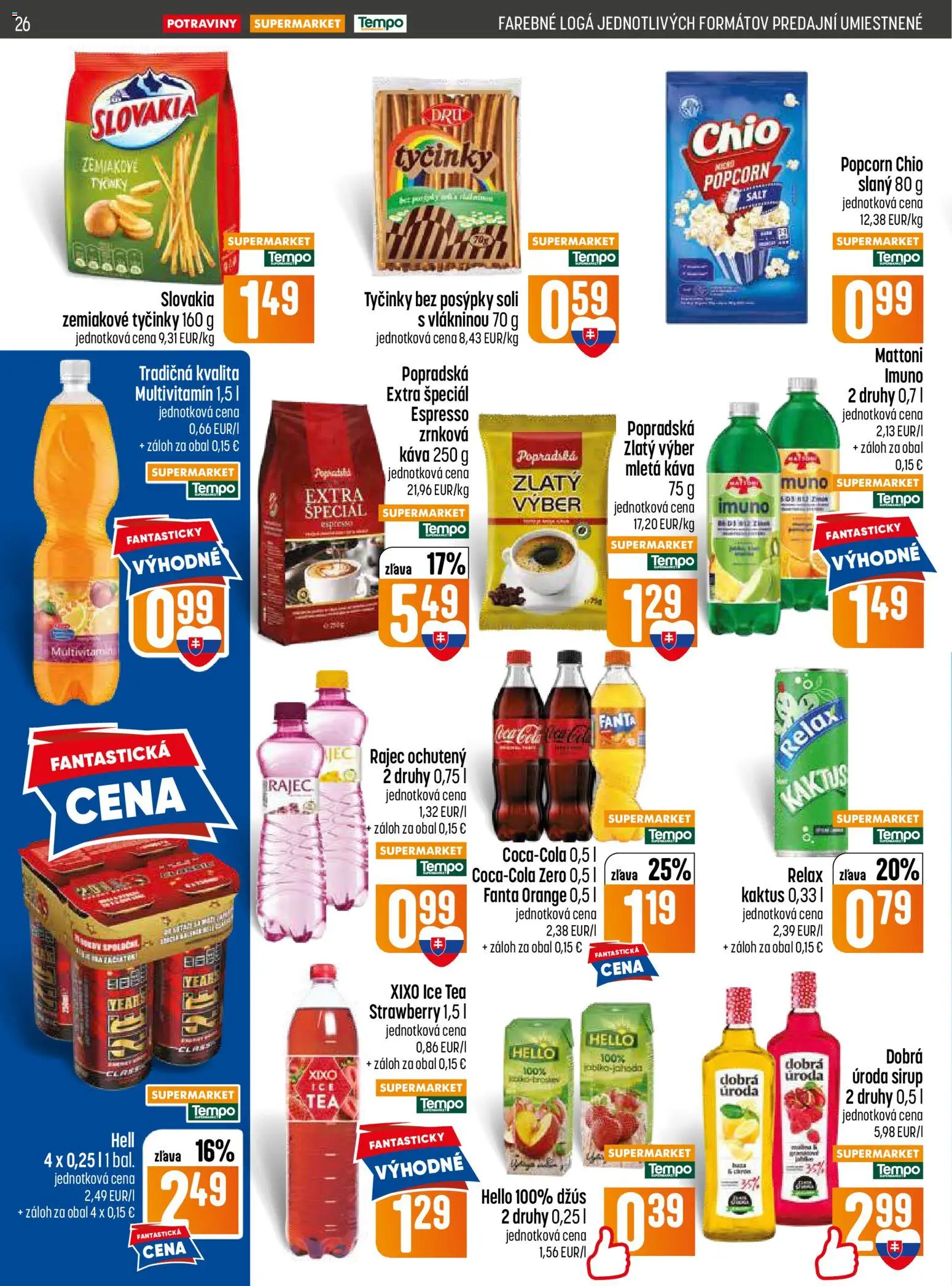 Nové COOP Jednota akcie – leták je platný od 11.06.2026 | Strana: 26 | Produkty: Džús, Rajec, Mattoni, Fanta
