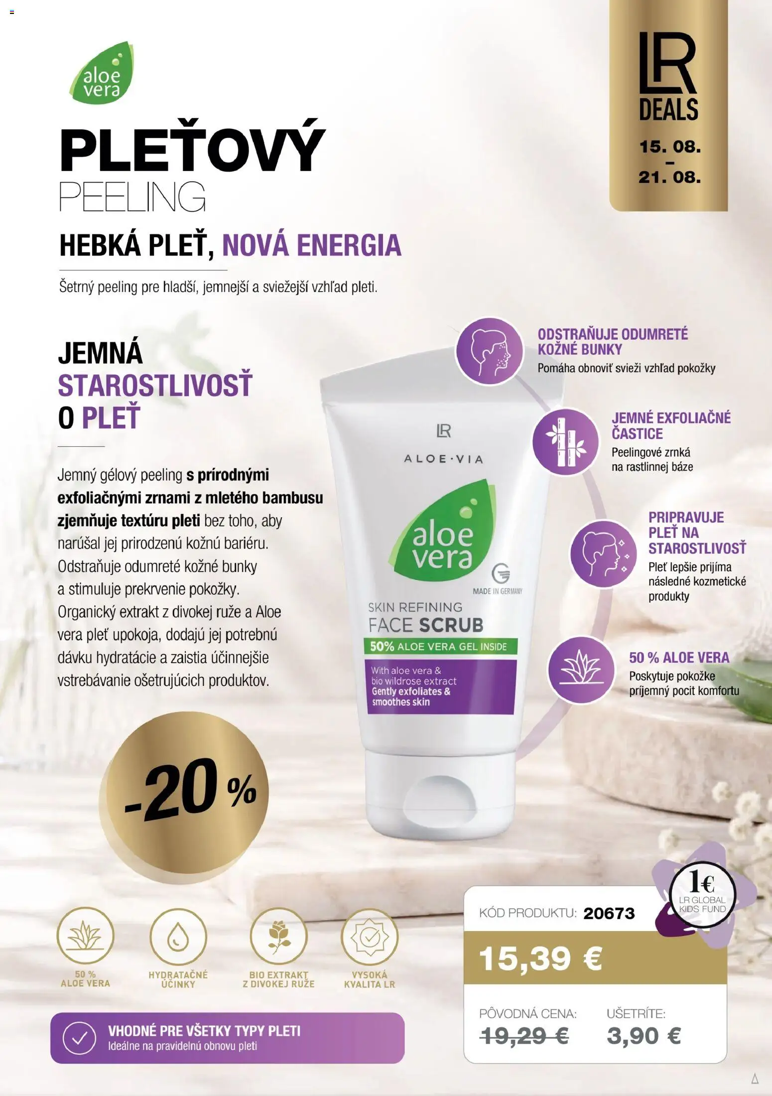 Nové LR akcie – leták je platný od 15.08.2026 | Strana: 6 | Produkty: Aloe Vera, Peeling, Ruže