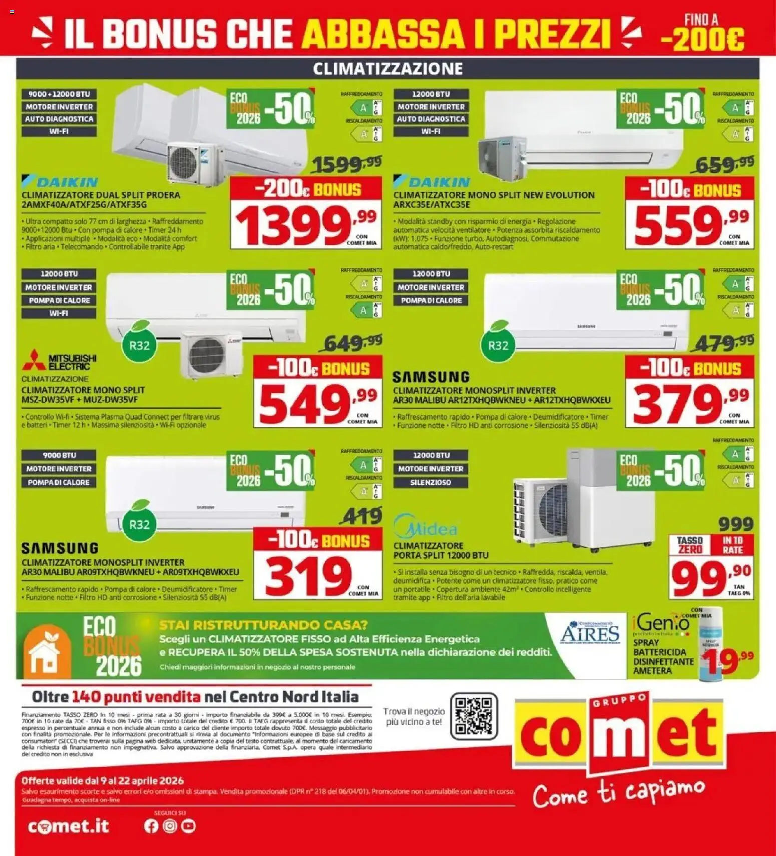 Volantino Comet del 10.04.2026 | Pagina: 43 | Prodotti: Ventilatore, Deumidificatore, Tè, Samsung