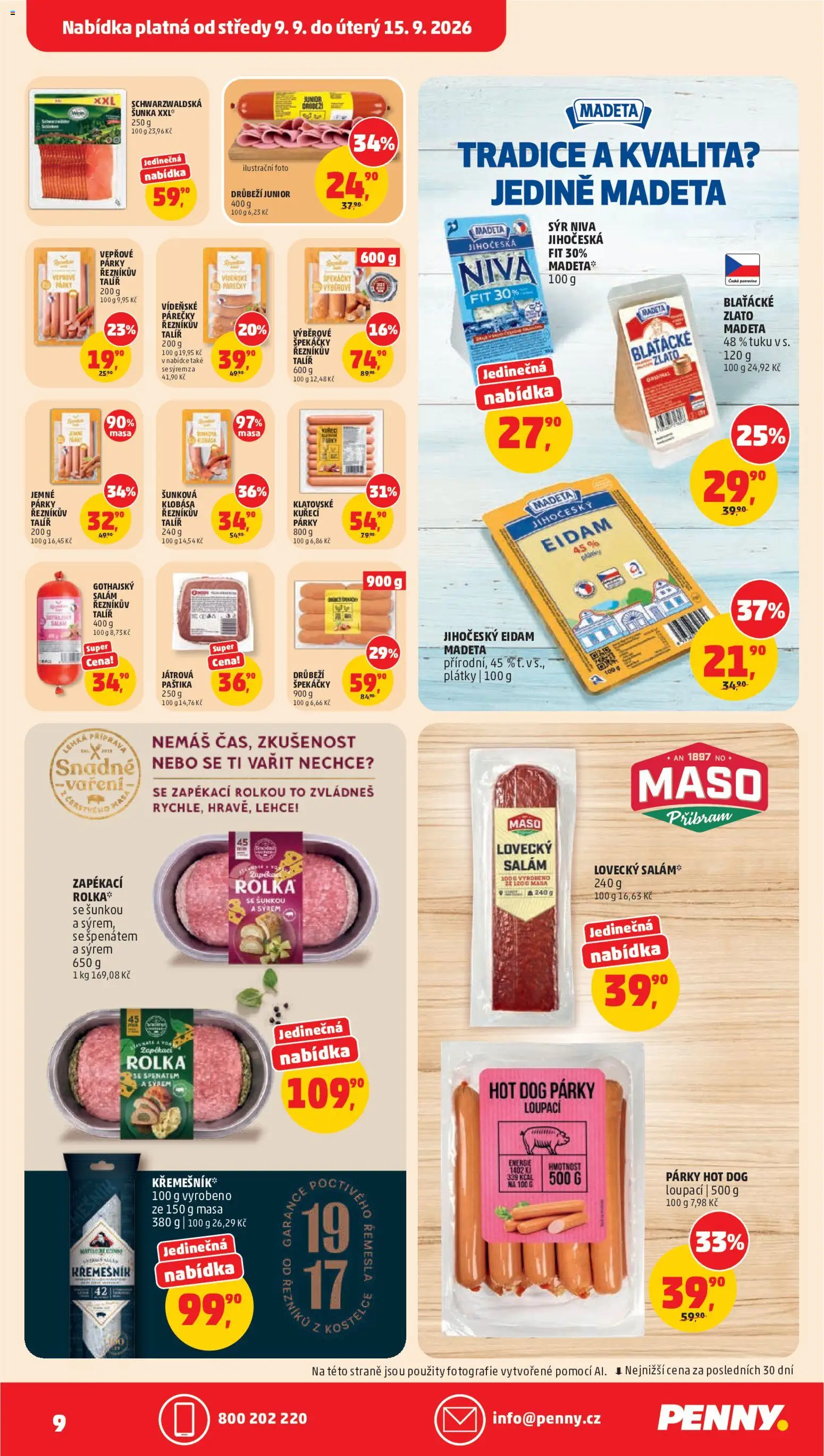 Penny Market leták od 09.09.2026 | Strana: 9 | Produkty: Šunka, Klobása, Gothajský salám, Lovecký salám