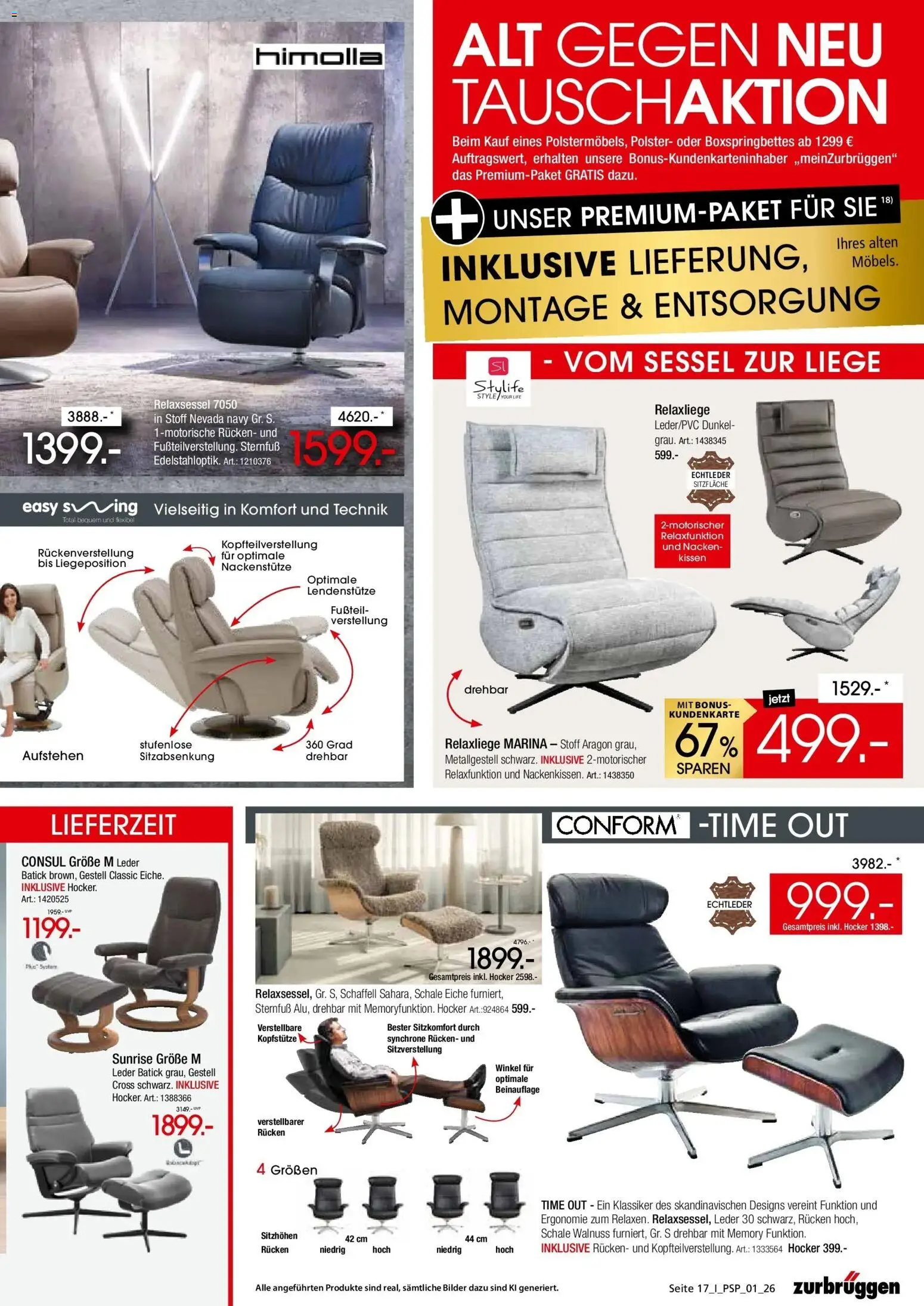 Zurbrüggen - Zurbrüggen: Polstermöbel Spezial (ab 26.10.2026) zum Blättern | Seite: 17 | Produkte: Relaxsessel, Sessel, Liege, Bilder