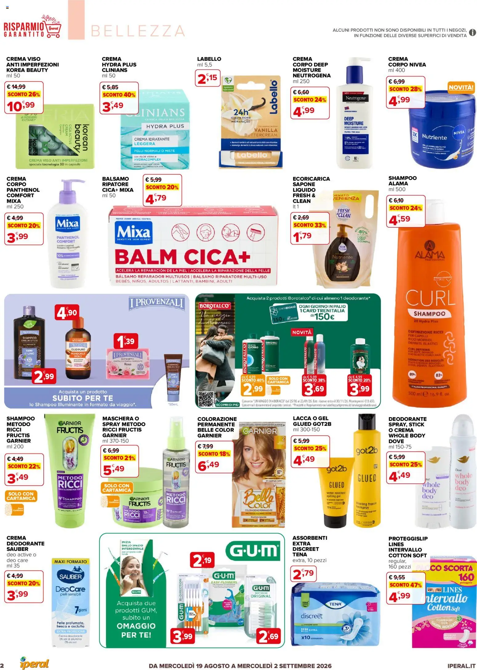 Volantino Iperal del 19/08/2026 | Pagina: 2 | Prodotti: Shampoo, Balsamo, Crema, Crema viso