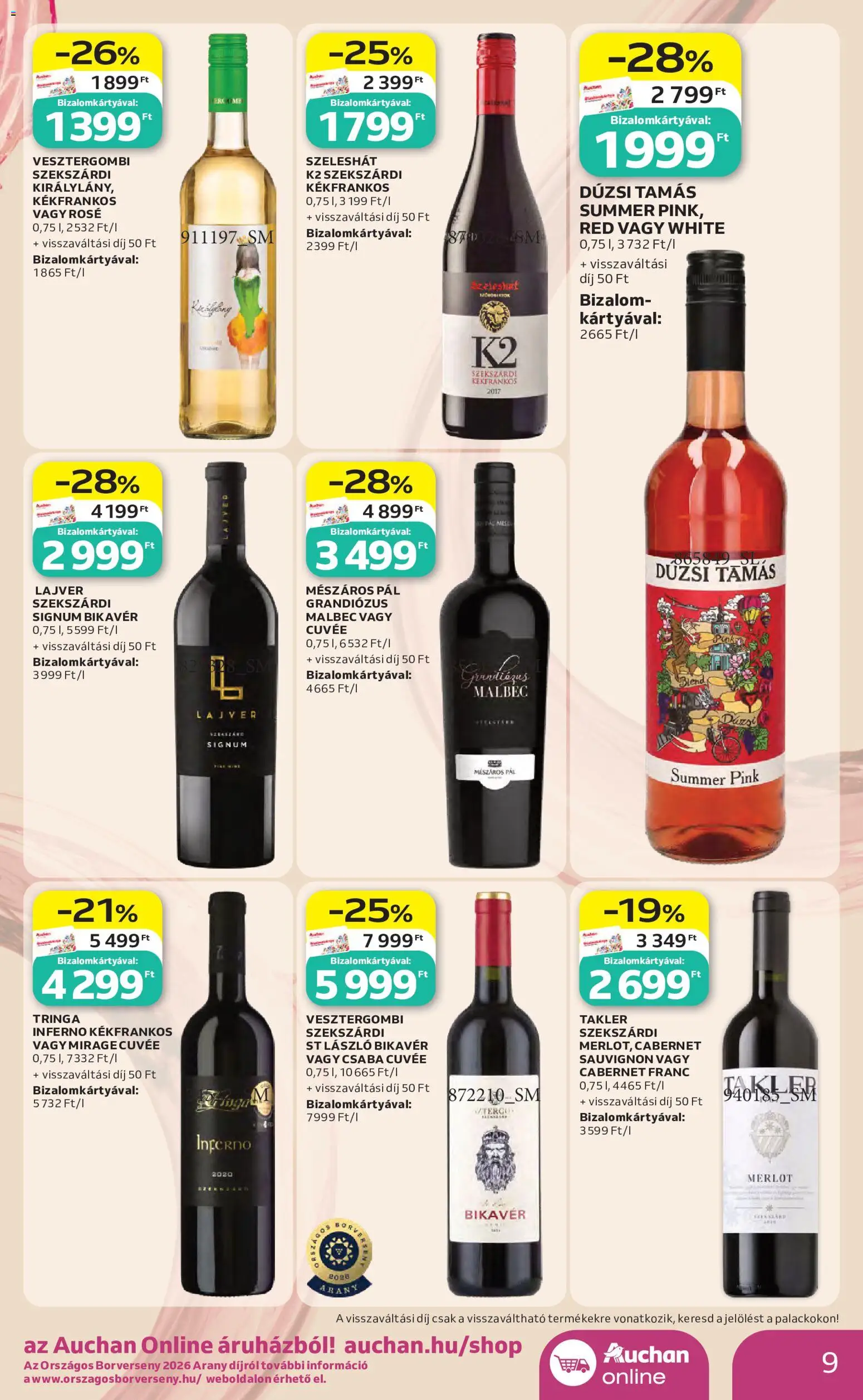Auchan akciós ujság - amely érvényes a következő dátumtól: 2026.10.01. | Oldal: 9 | Termékek: Cabernet, Cabernet Sauvignon, Cuvée, Rosé