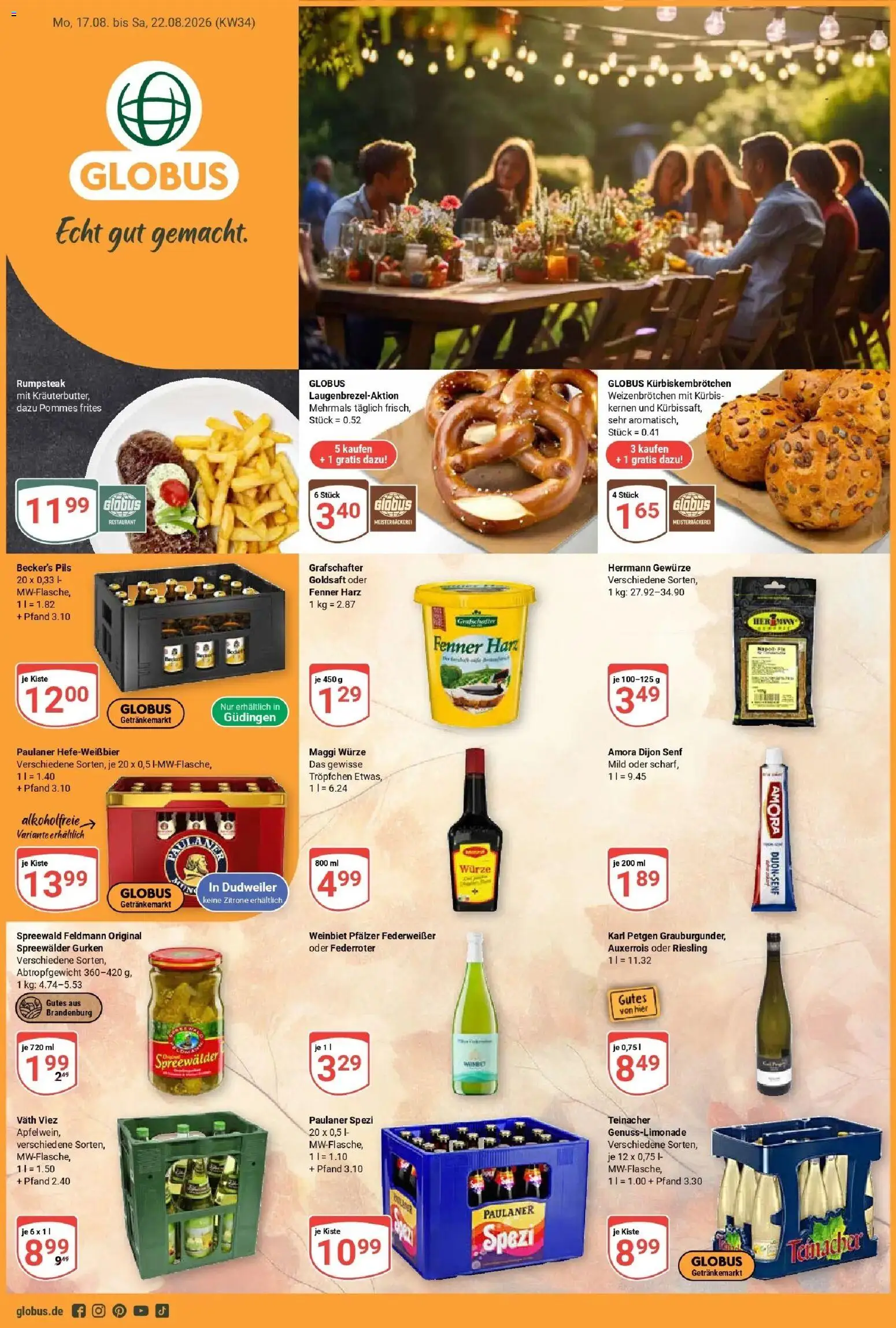 Globus Prospekt Saarbrücken-Güdingen (ab 17.08.2026) » Angebote online | Seite: 1 | Produkte: Pommes frites, Gewürze, Kürbis, Gurken