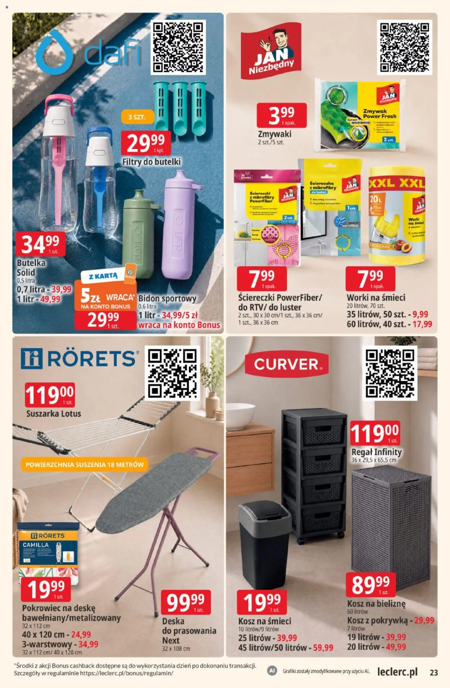 E.Leclerc gazetka od 22.09.2026 | Strona: 23 | Produkty: Karta, Suszarka, Ściereczki, Kosz
