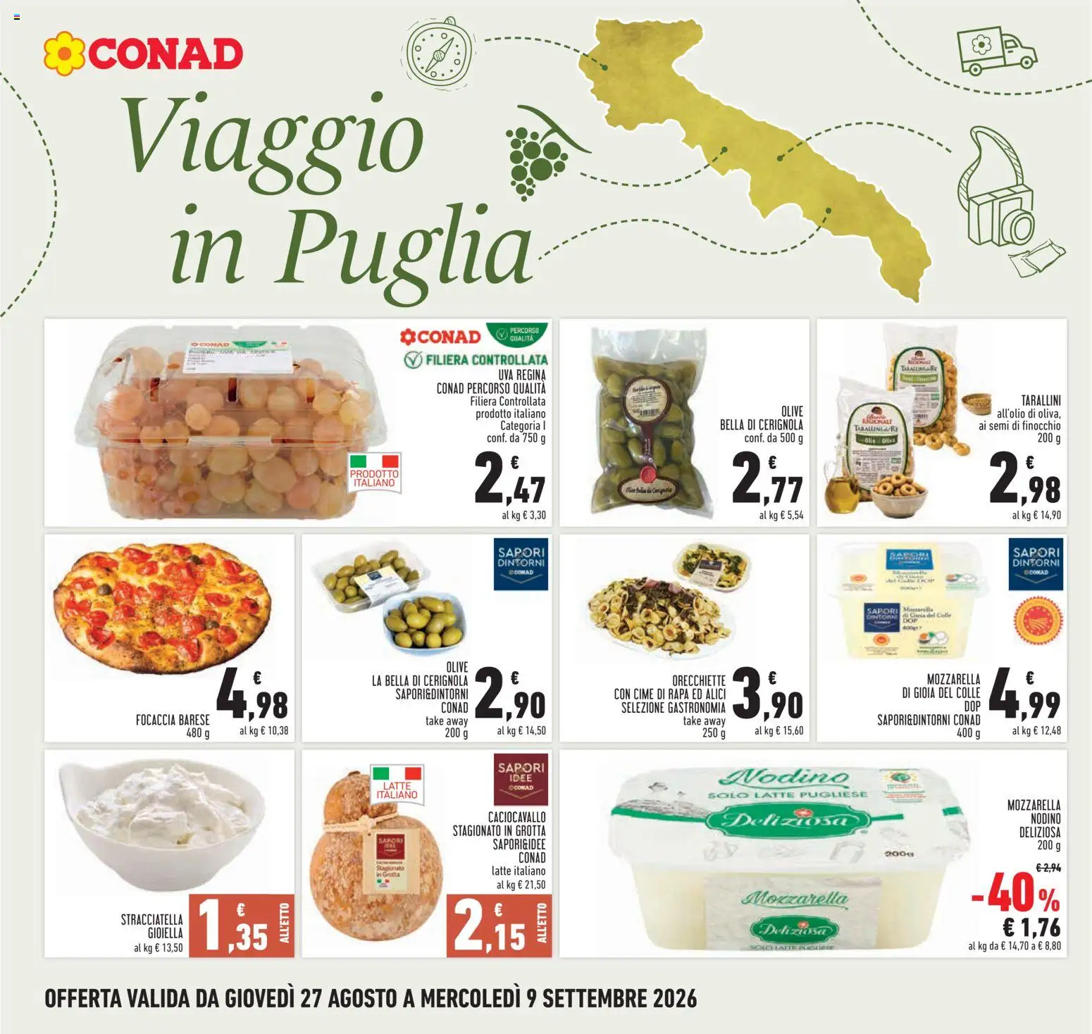 Volantino Conad del 27/08/2026 | Pagina: 12 | Prodotti: Focaccia, Latte, Alici, Stracciatella