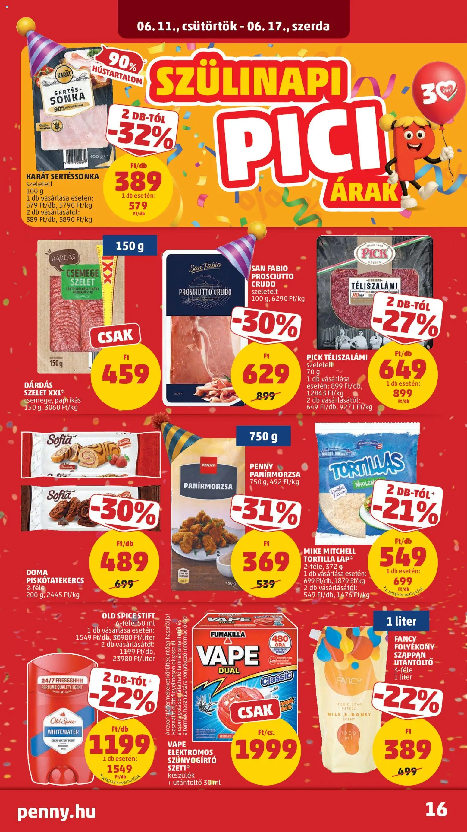 PENNY akciós ujság - amely érvényes a következő dátumtól: 11.06.2026 | Oldal: 20 | Termékek: Pick téliszalámi, Stift, Tortilla lap, Téliszalámi