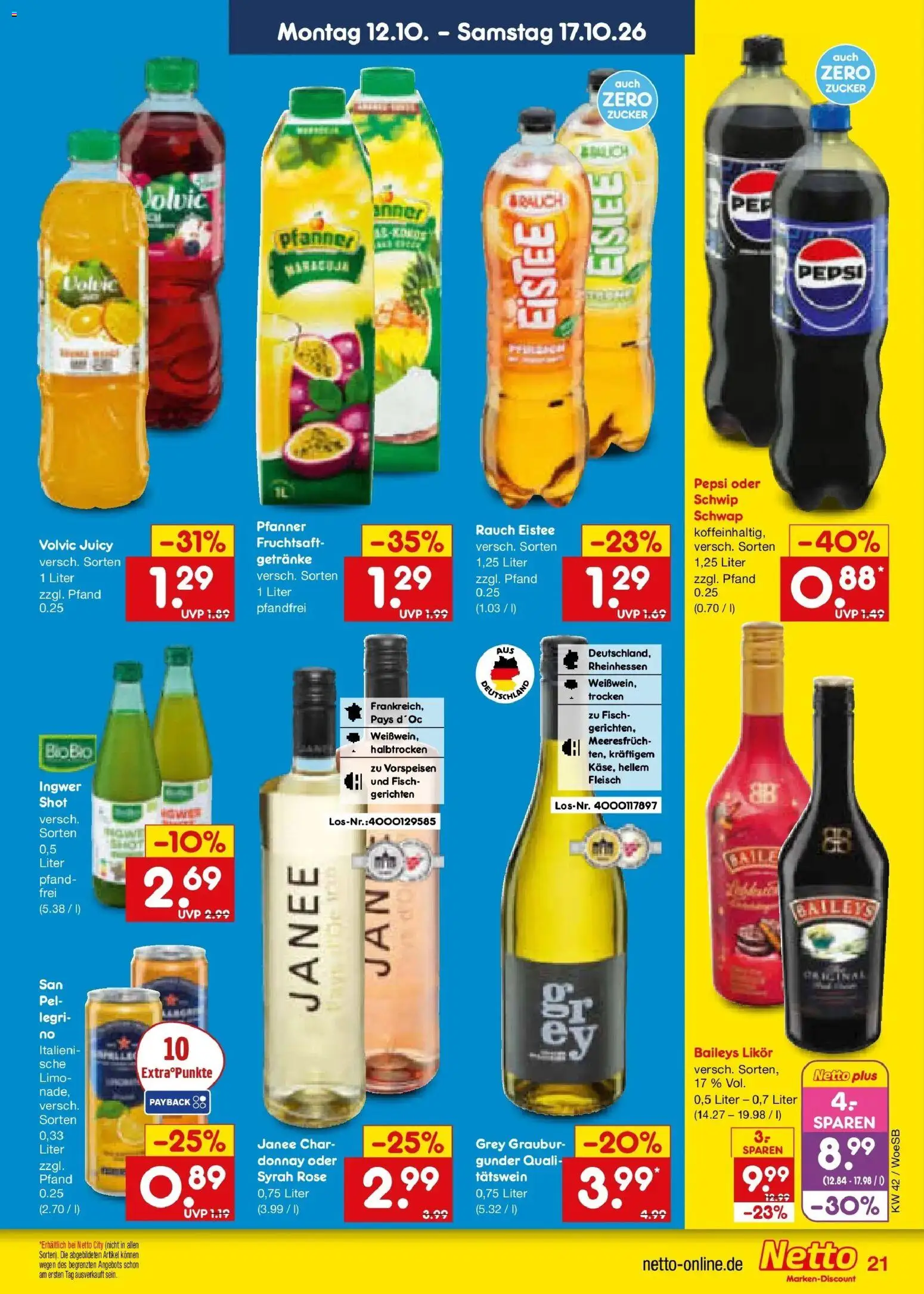 Netto Marken-Discount Prospekt Leonberg (ab 12.10.2026) » Angebote | Seite: 25 | Produkte: Likör, Fisch, Pepsi, Fleisch