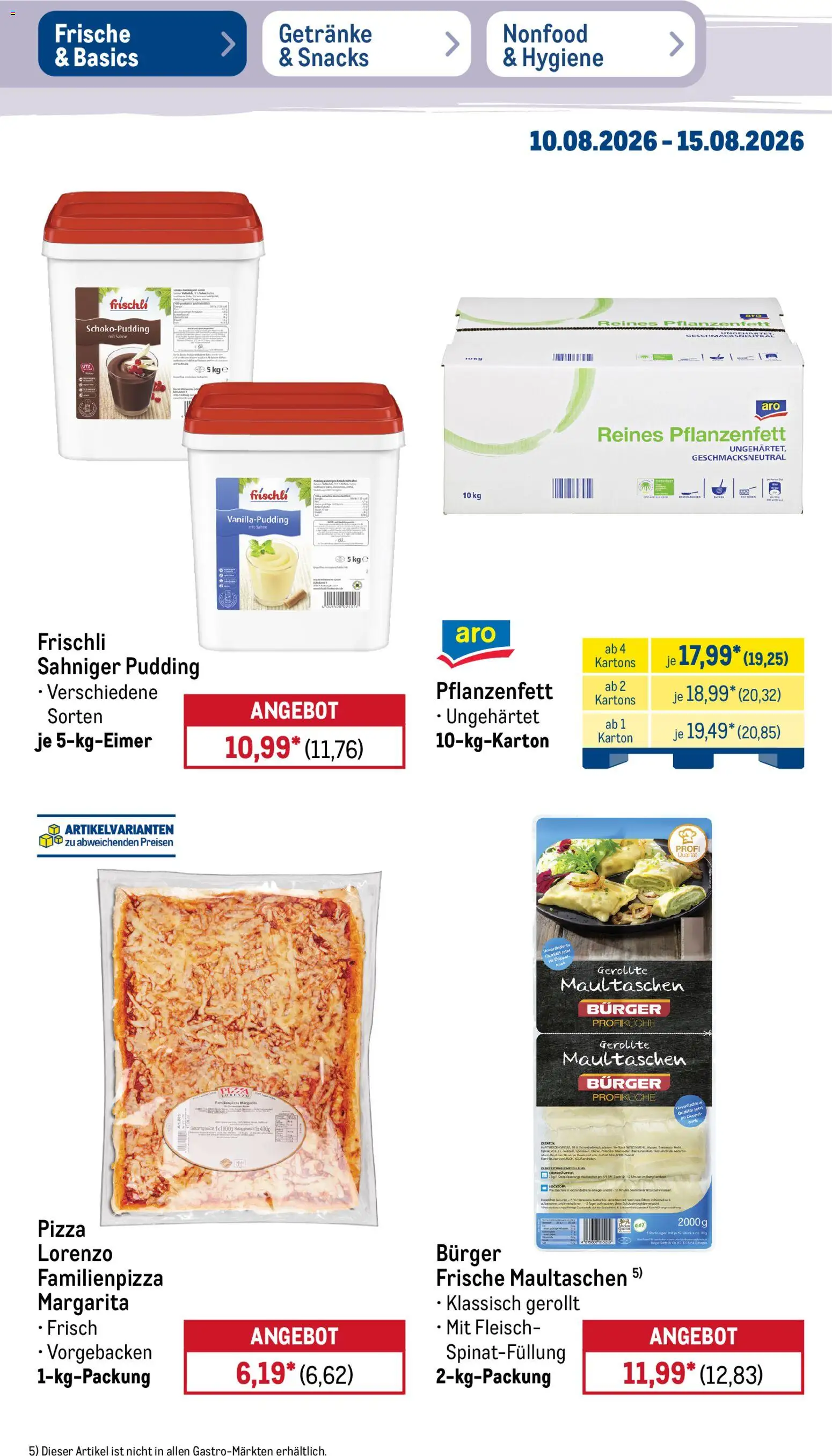 Metro Prospekt – gültig ab 10.08.2026 | Seite: 15 | Produkte: Burger, Pizza, Sahne, Fleisch