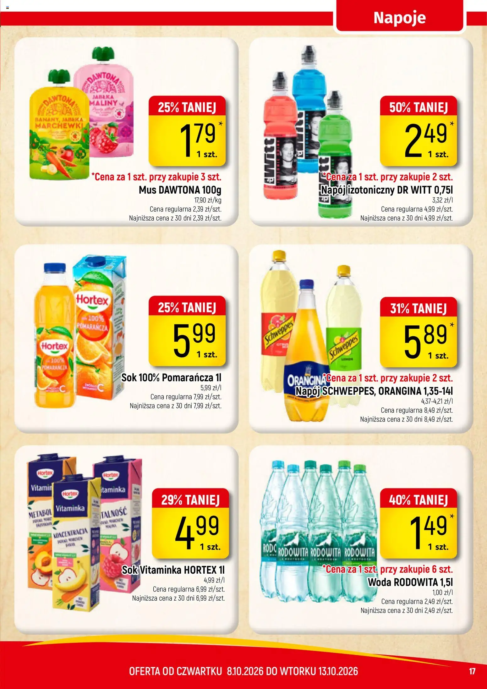 Piotruś Pan gazetka od 10.10.2026 | Strona: 17 | Produkty: Mus dawtona, Napoje, Sok, Jabłka