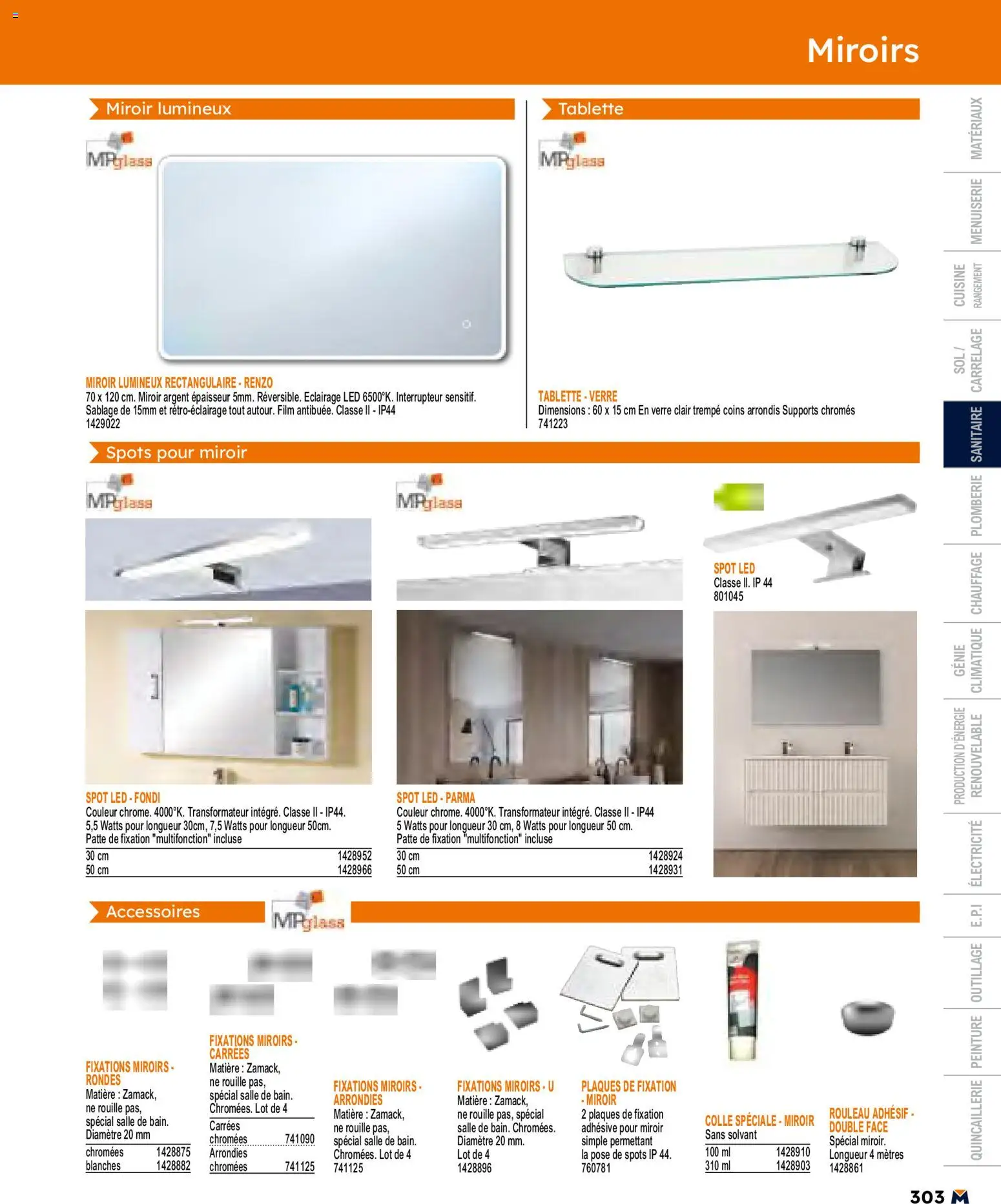 {H1} | Page: 303 | Produits: Tablette, Solvant, Miroir, Colle