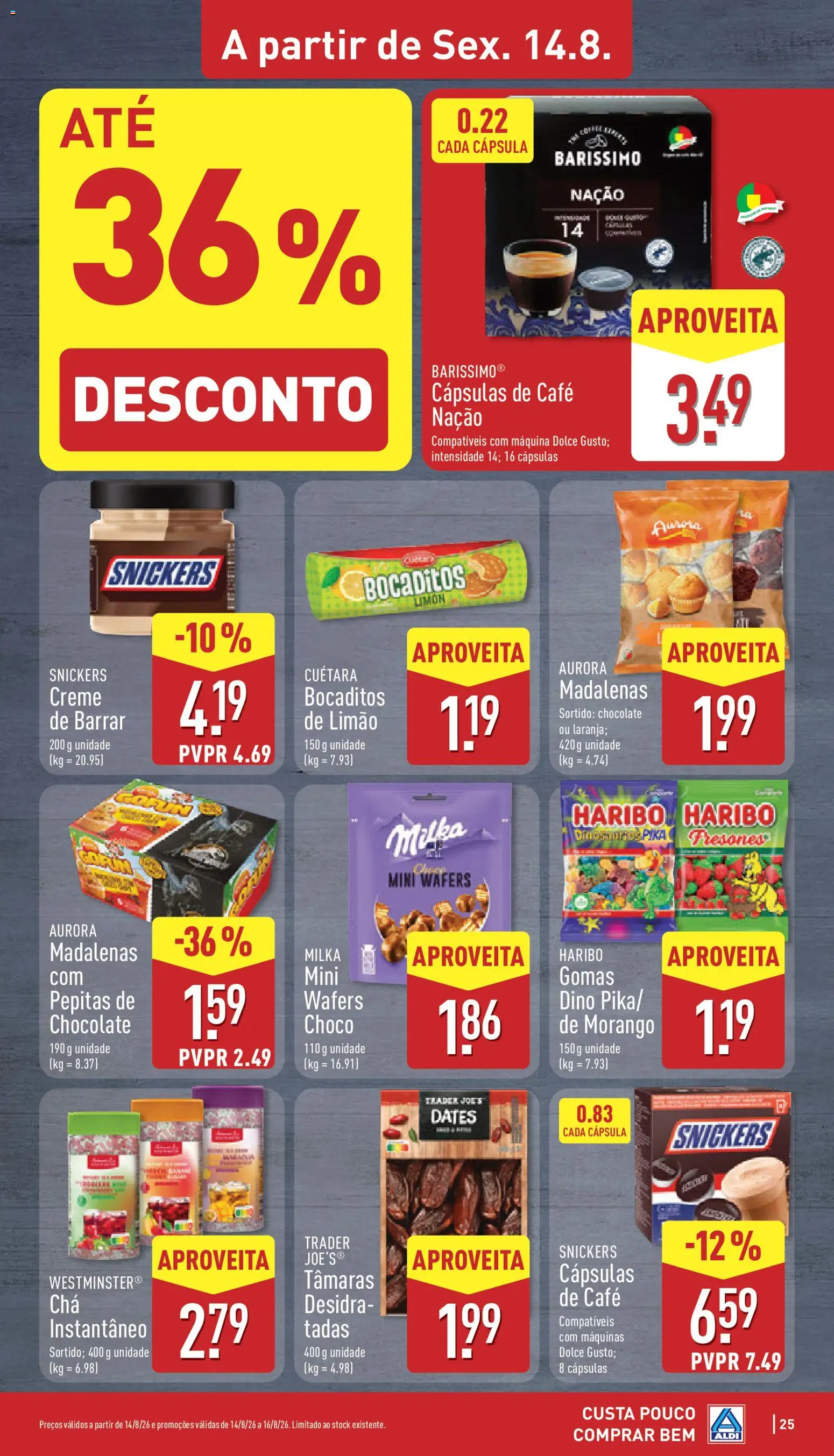 Aldi folheto │ válido de 10/08/2026 | Página: 25 | Produtos: Tâmaras, Café, Chocolate, Gomas
