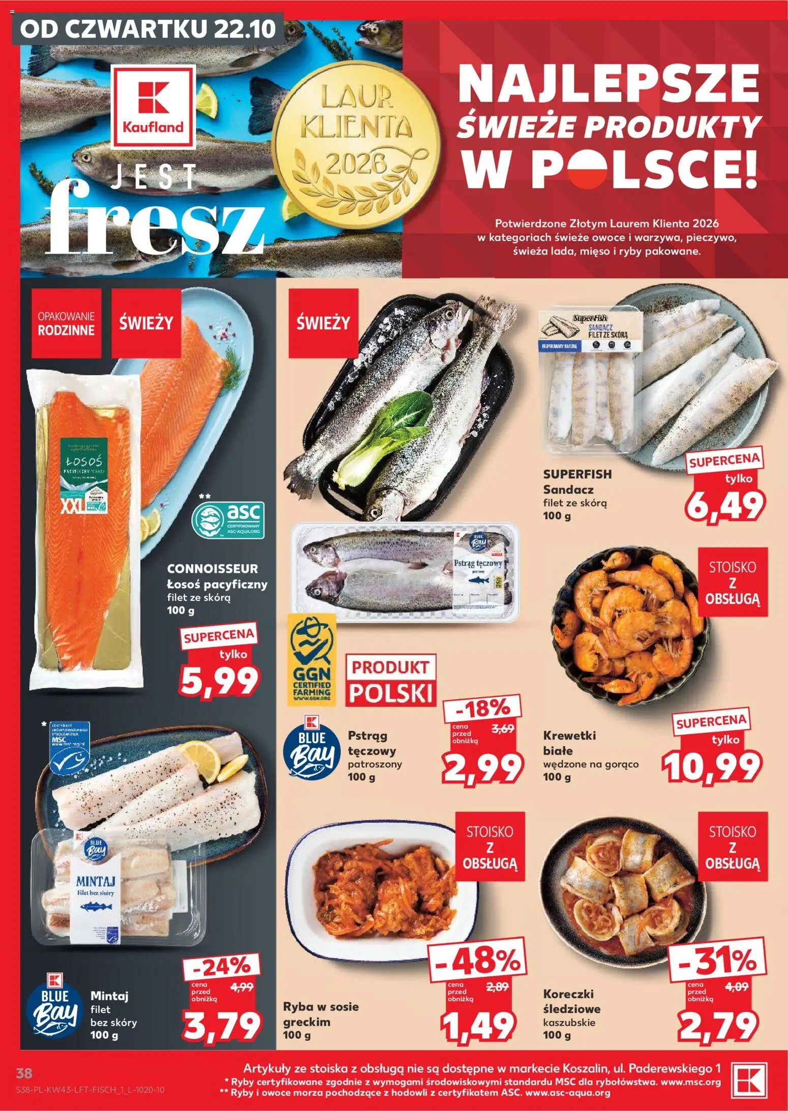 Kaufland Polsko leták od 22.10.2026 | Strana: 38 | Produkty: Ryba, Ryby, Losos, Filet