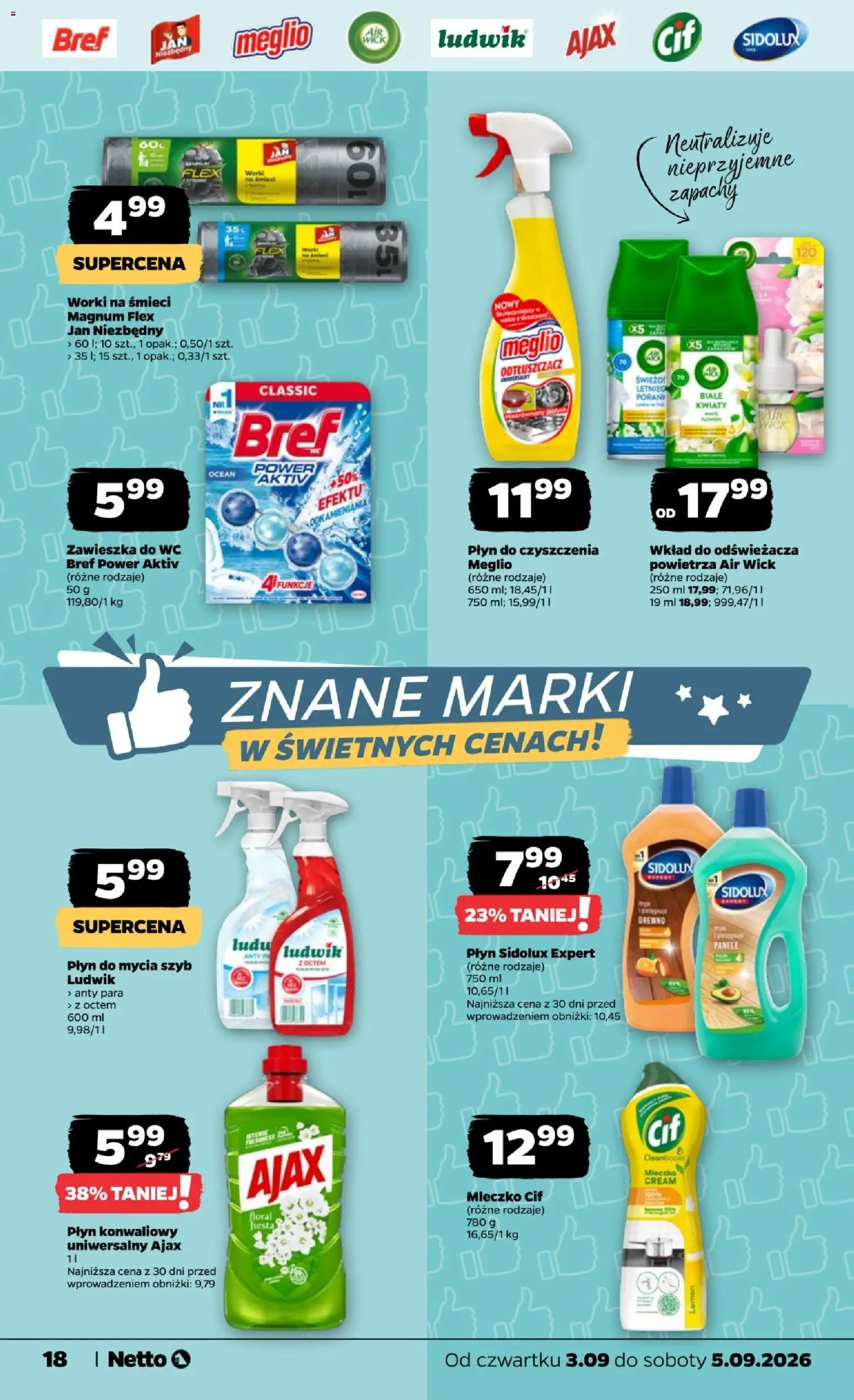 Netto gazetka od czwartku od 03.09.2026 | Strona: 18 | Produkty: Meglio, Worki na śmieci, Air Wick, Cleaner