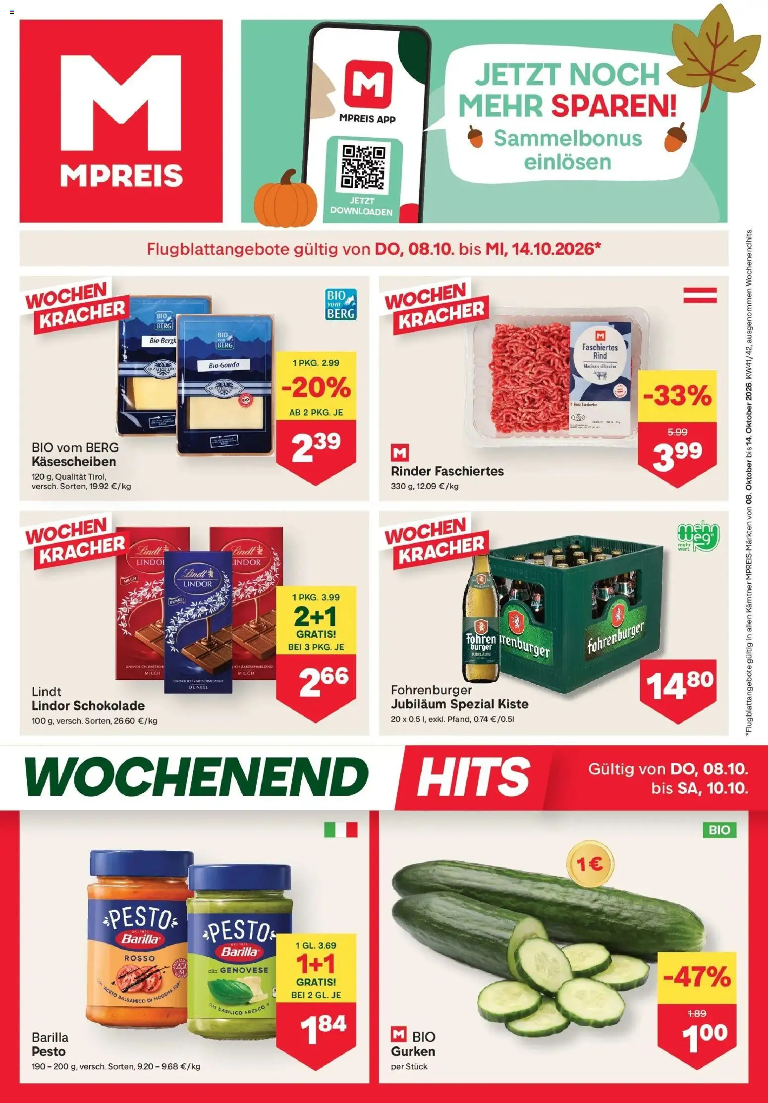 MPREIS Velden von 08.10.2026 - Aktuelle Angebote | Seite: 1 | Produkte: Gurken, Barilla, Milch, Schokolade