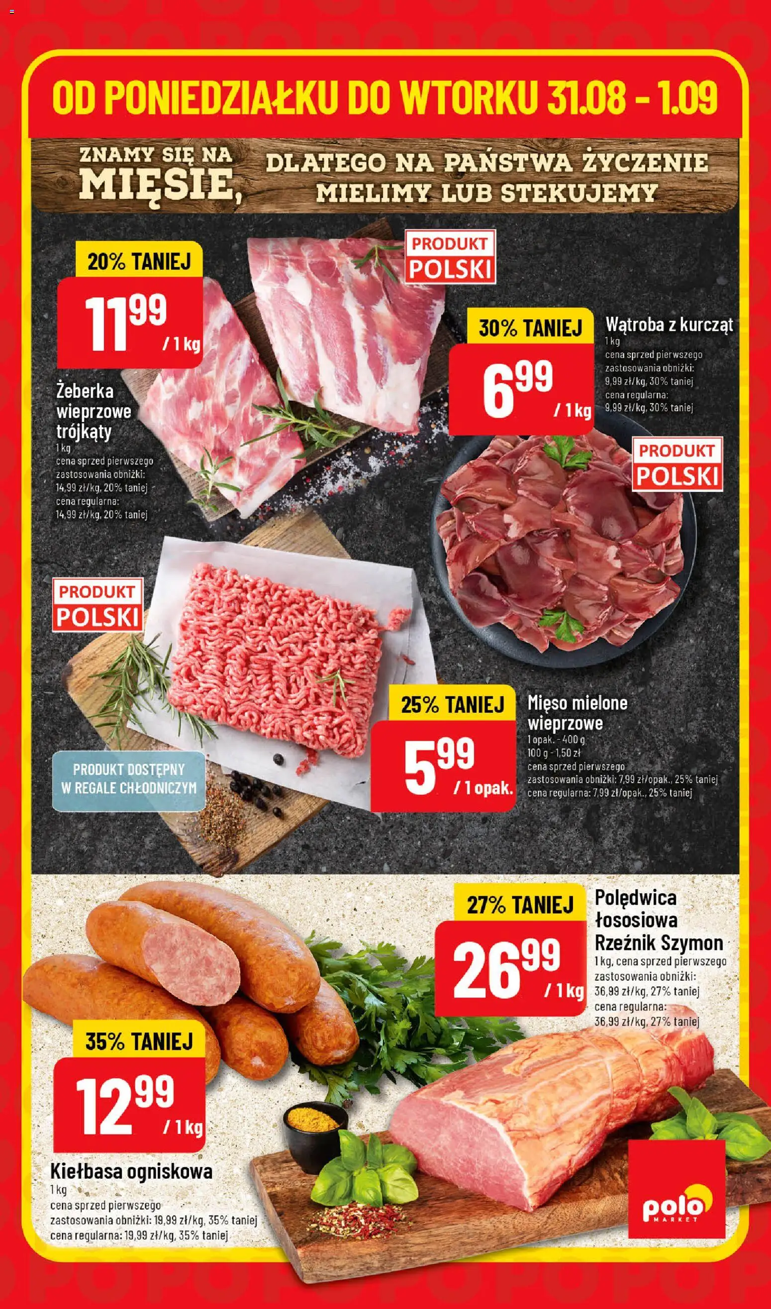 Nowa POLOmarket gazetka od jutra 31.08.2026 | Strona: 3 | Produkty: Kiełbasa, Żeberka, Mięso, Mięso mielone