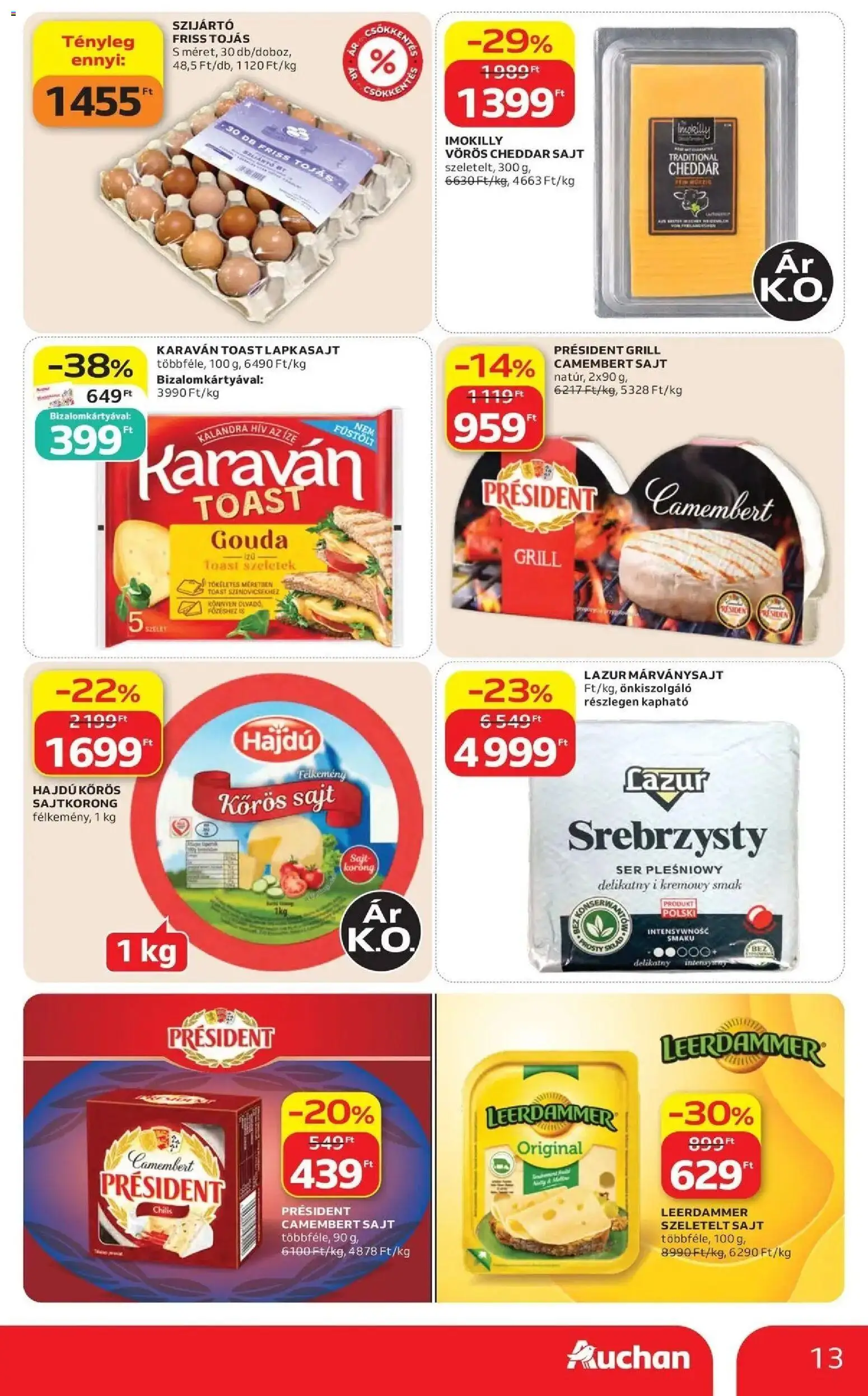 Auchan akciós ujság - amely érvényes a következő dátumtól: 2026.07.30. | Oldal: 13 | Termékek: Grill, Cheddar sajt, Sajt, Szeletelt sajt