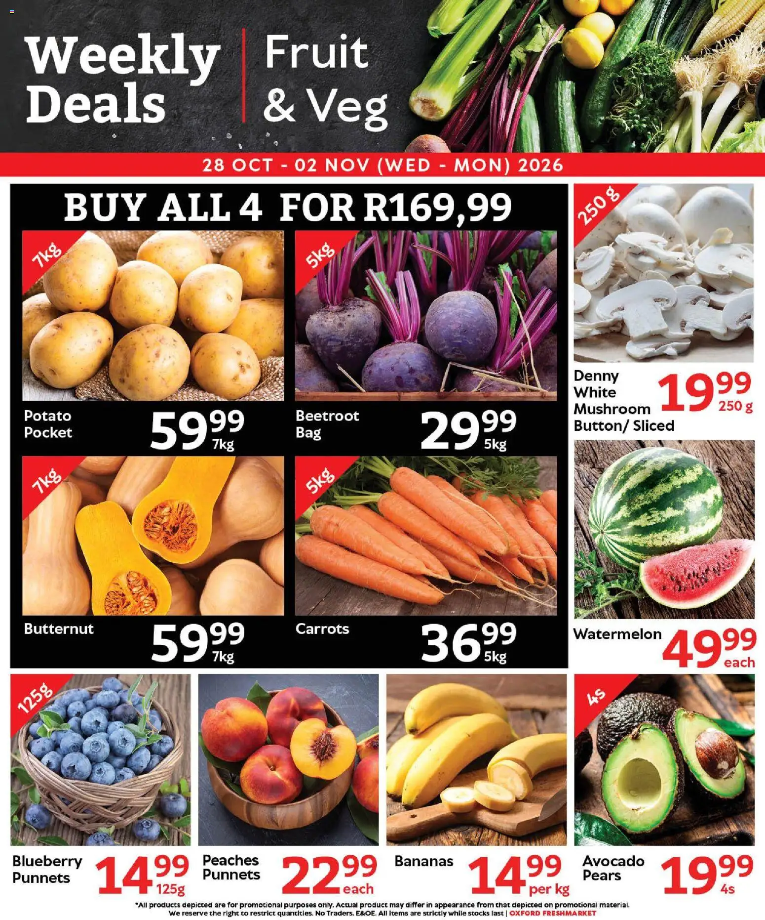 New Oxford Freshmarket catalogue – valid from 28/10/2026 | Page: 4 | Products: Pears, Bananas, Carrots, Fruit
