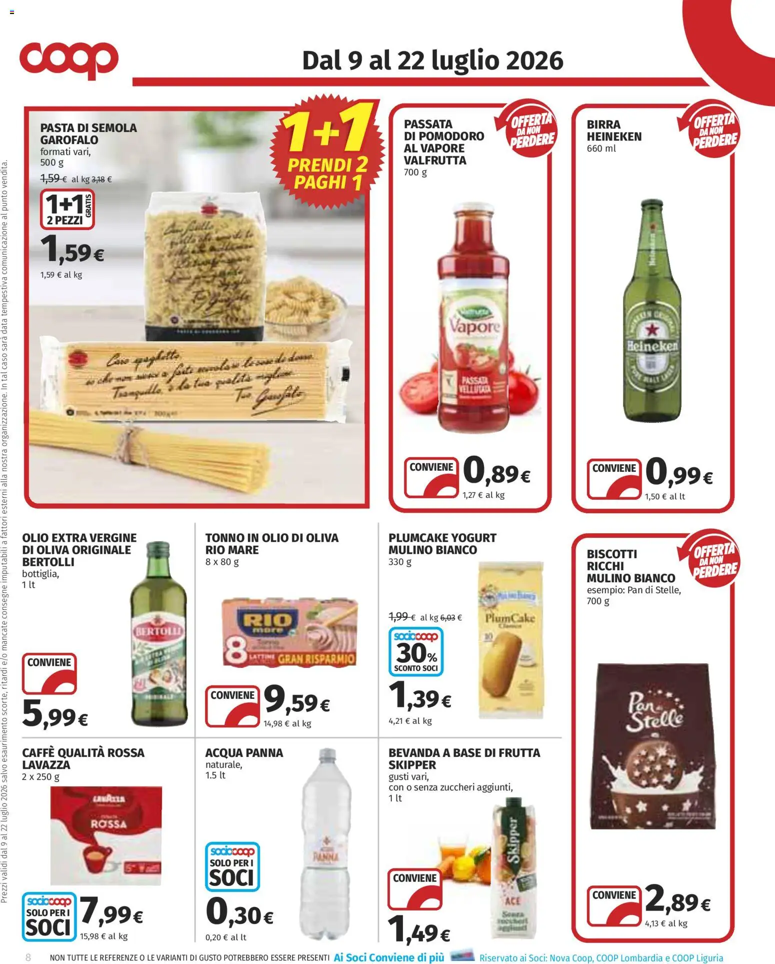 Volantino COOP del 09/07/2026 | Pagina: 8 | Prodotti: Panna, Biscotti, Frutta, Tonno