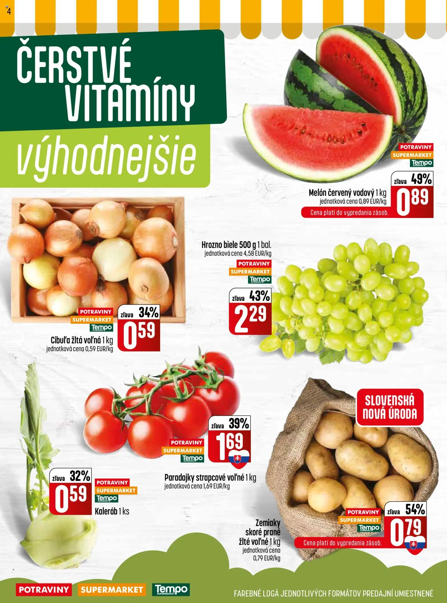 Nové COOP Jednota akcie – leták je platný od 18.06.2026 | Strana: 4 | Produkty: Paradajky, Zemiaky, Melón, Hrozno