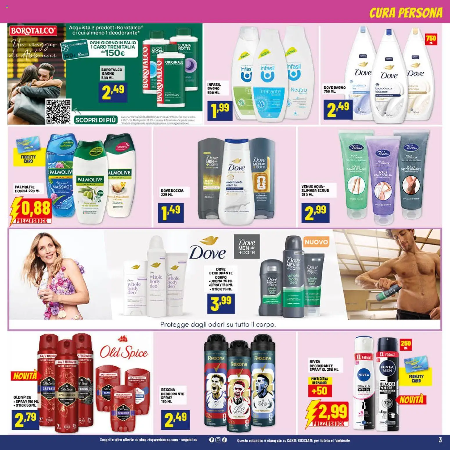 Volantino RisparmioCasa del 22/07/2026 | Pagina: 3 | Prodotti: Deodorante, Scrub, Bagno, Doccia