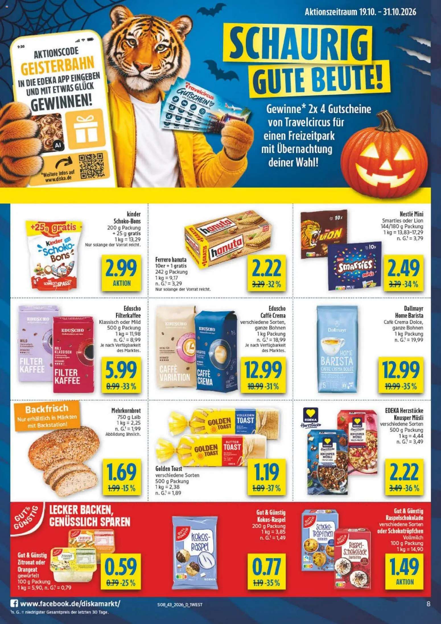 Diska Bayern – gültig ab 19.10.2026 | Seite: 8 | Produkte: Butter, Kaffee, Smarties, Dallmayr
