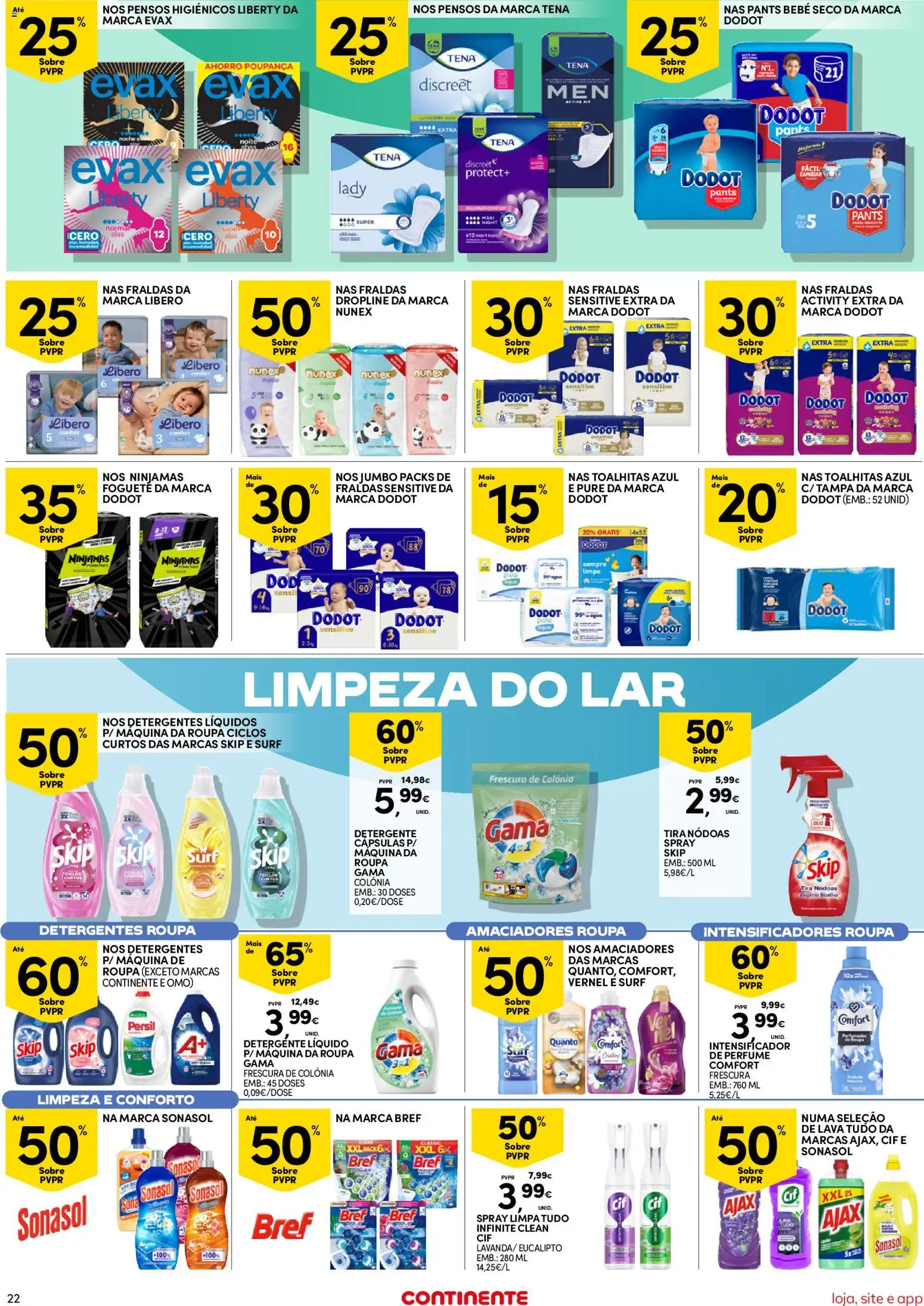 Continente folheto Bom Dia │ válido de 20/10/2026 | Página: 22 | Produtos: Pensos higiénicos, Fraldas, Perfume, Detergente