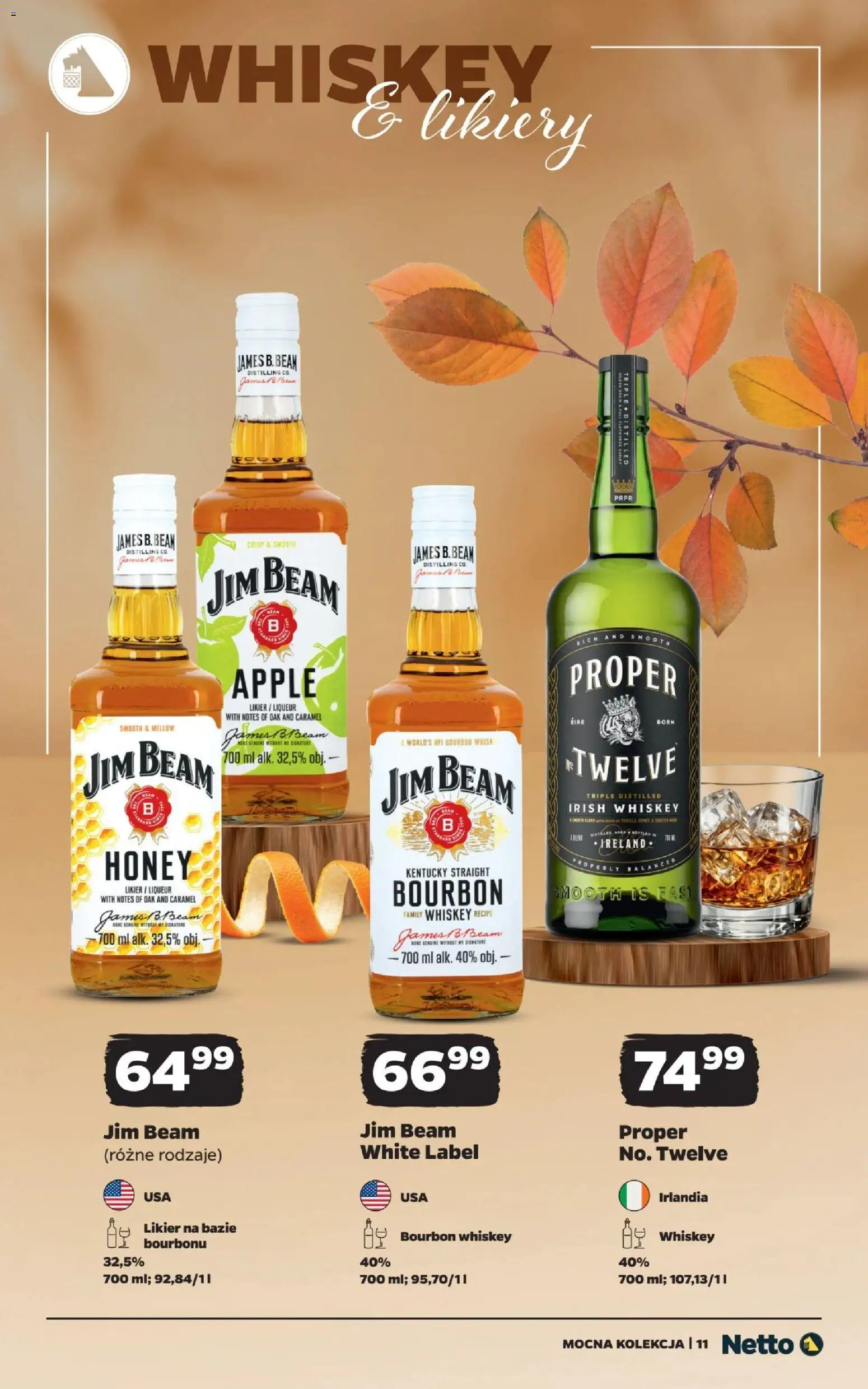 Netto gazetka - Mocne alkohole od 12.10.2026 | Strona: 11 | Produkty: Bourbon, Jim Beam, Irish whiskey, Whiskey Proper No. Twelve