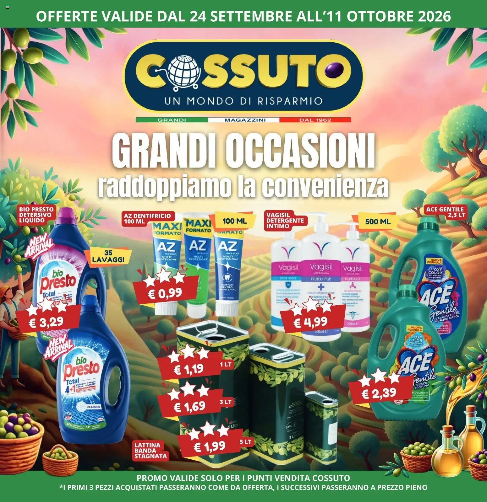 Volantino Cossuto del 24/09/2026 | Pagina: 1 | Prodotti: Dentifricio, Detergente intimo, Detergente, Profumo