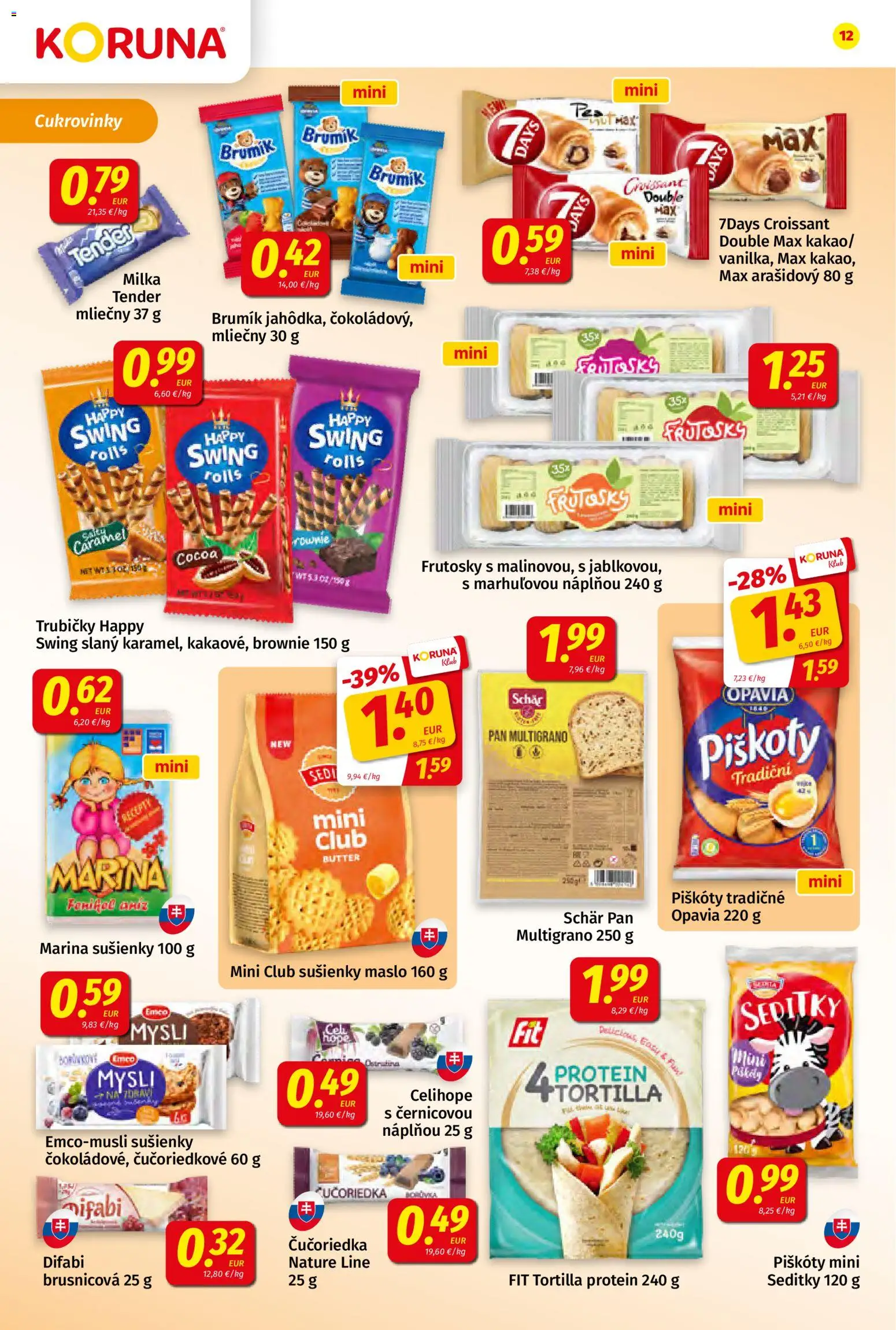 Nové Koruna akcie – leták je platný od 09.10.2026 | Strana: 12 | Produkty: Tortilla, Croissant, Protein, Trubičky