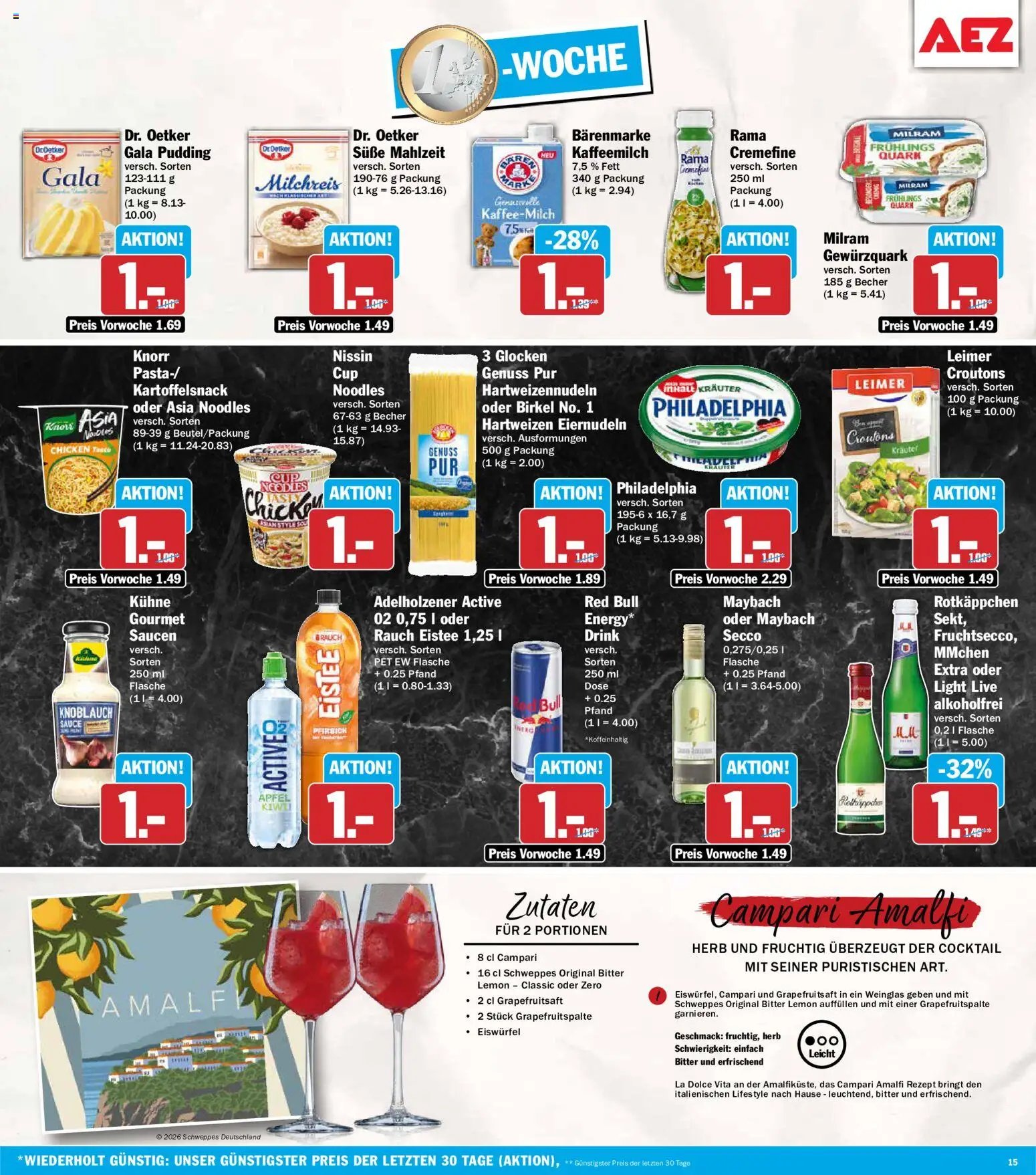 AEZ Prospekt – gültig ab 17.08.2026 | Seite: 15 | Produkte: Red bull, Adelholzener, Milram, Pfirsich
