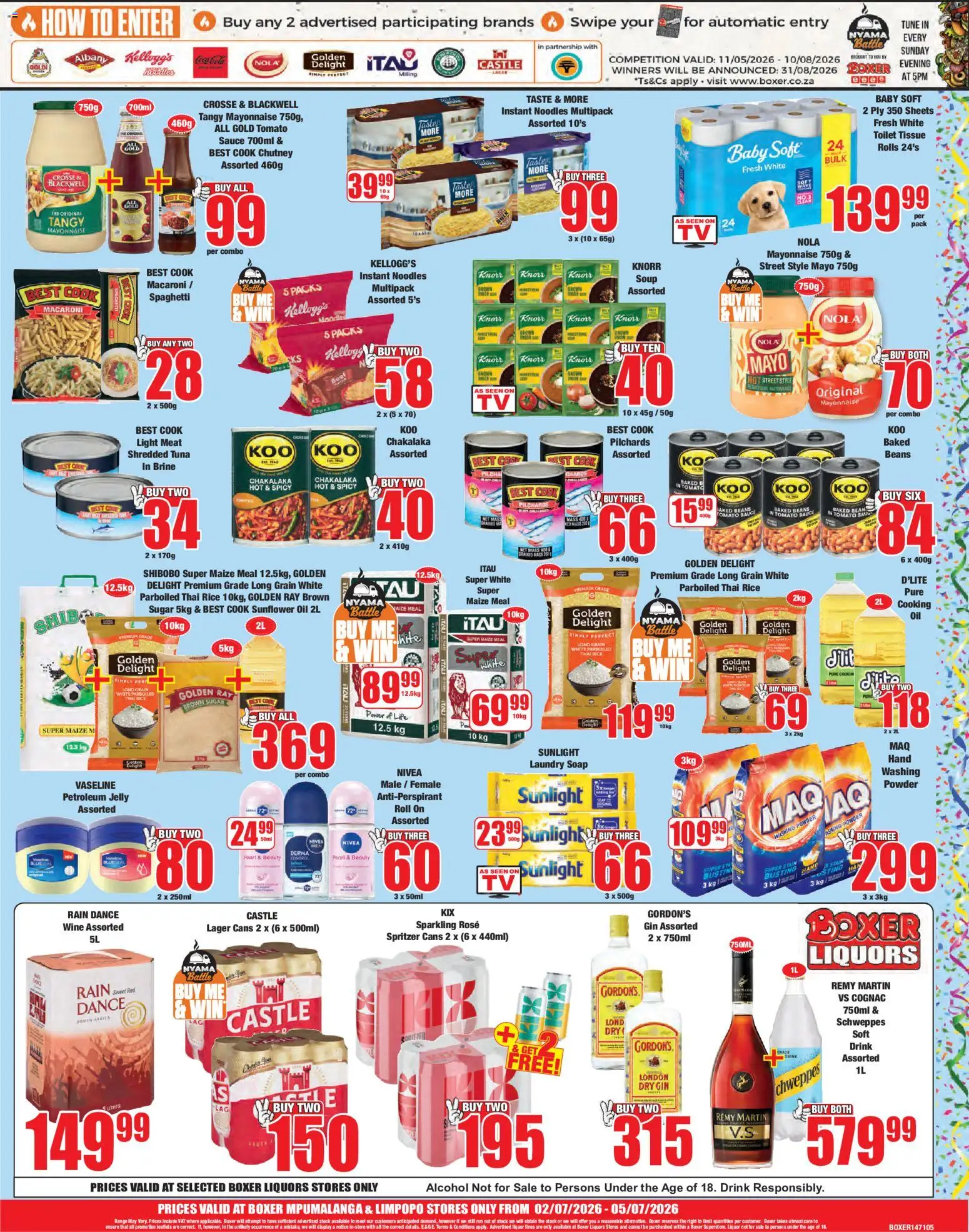 New Boxer catalogue – valid from 02/07/2026 | Page: 3 | Products: Baked beans, Table, Maize meal, Tomato sauce
