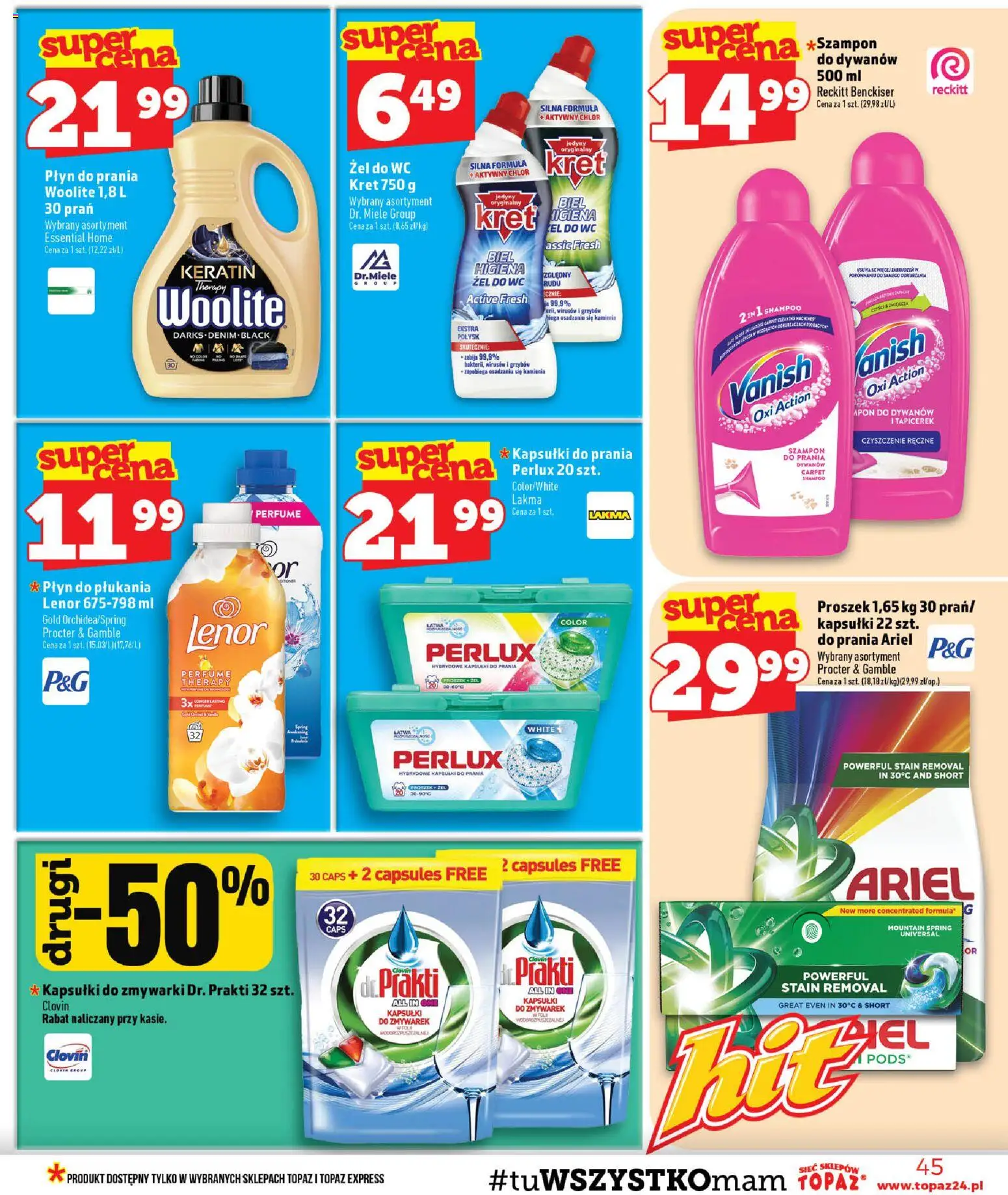 Topaz gazetka od 30.07.2026 | Strona: 45 | Produkty: Vanish, Płyn do płukania, Kapsułki, Żel do WC