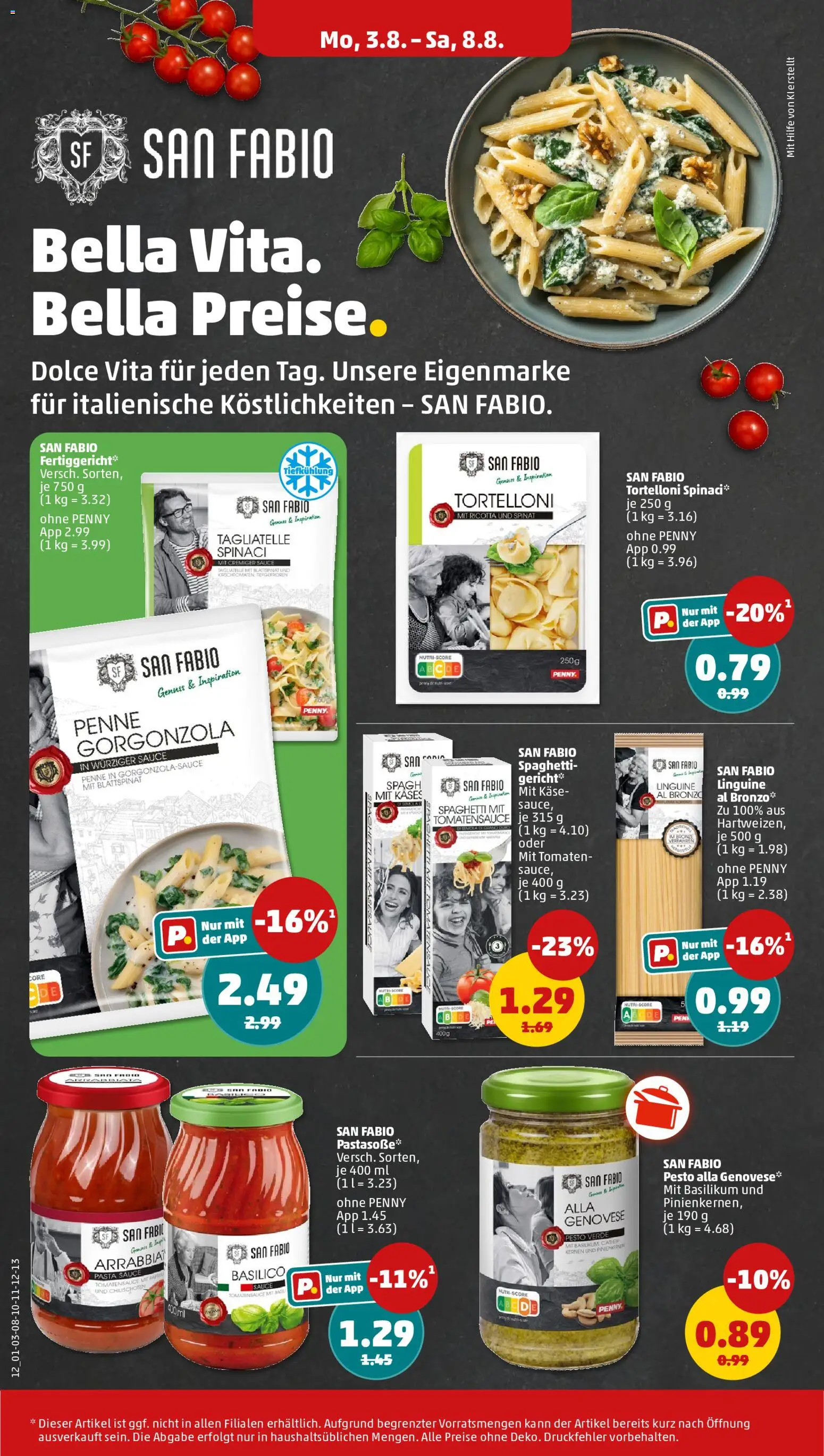 Penny Prospekt – gültig ab 03.08.2026 | Seite: 16 | Produkte: Käse, Tomaten, Pasta