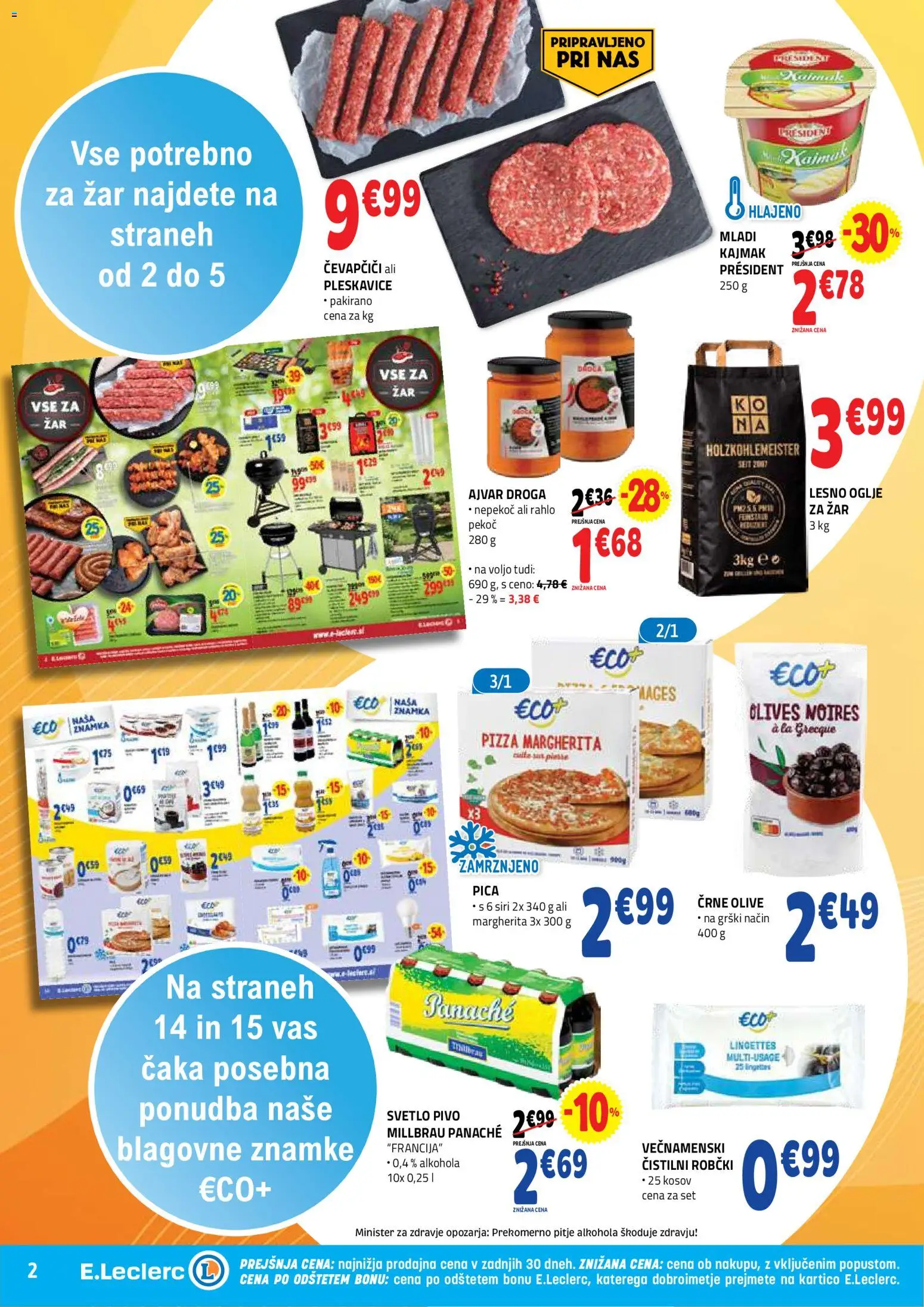 Novi E.leclerc katalog ponudbe – veljaven od 22.07.2026 | Stran: 2 | Izdelki: Zar, Kajmak, Robčki, Pleskavice