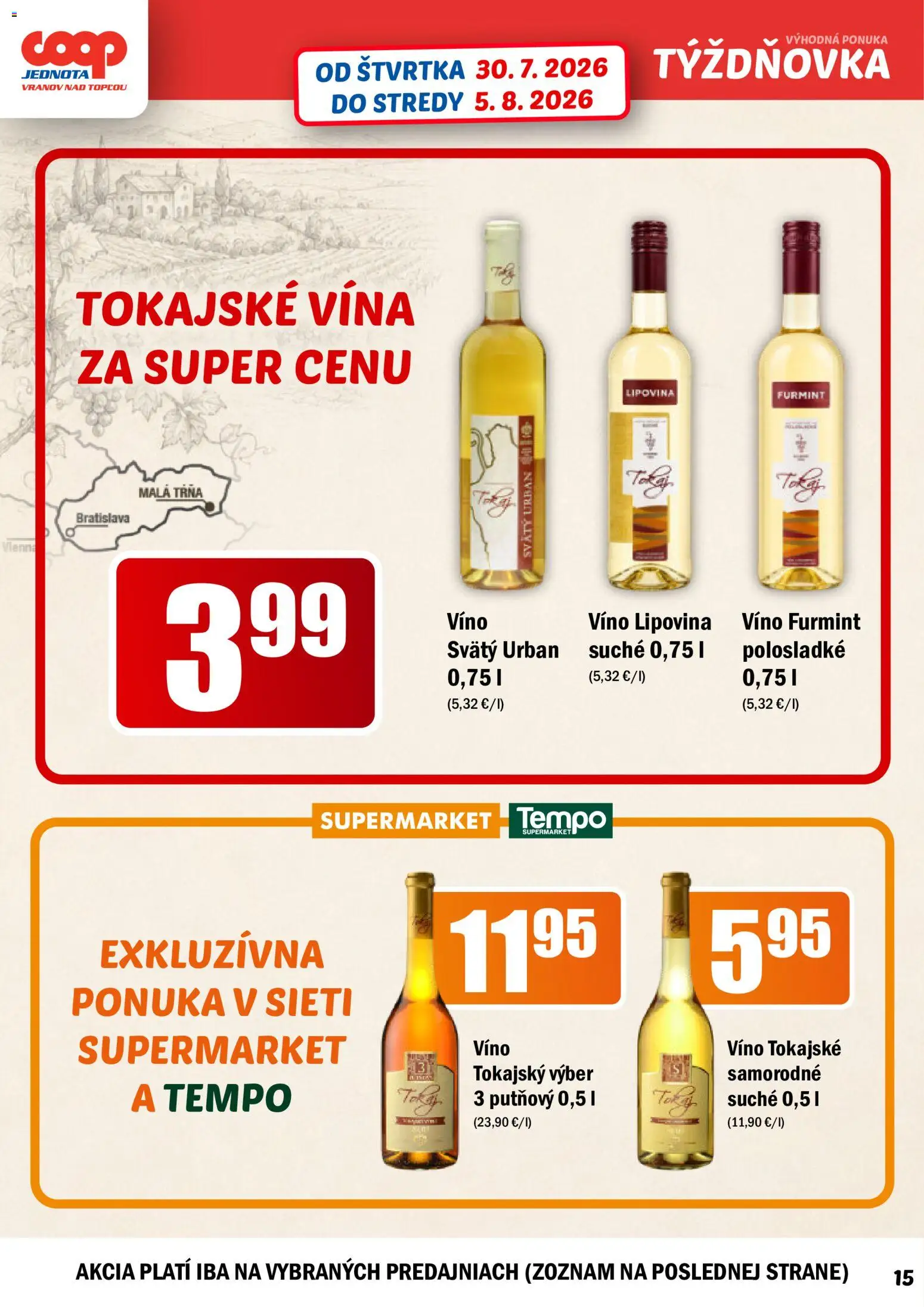 Nové COOP Jednota akcie – leták je platný od 30.07.2026 | Strana: 15 | Produkty: Víno
