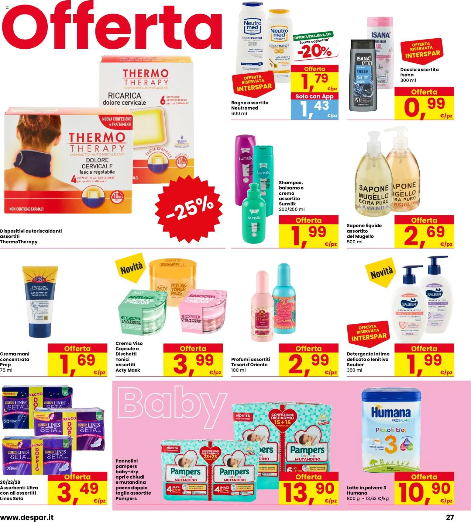 Volantino Interspar del 22/10/2026 | Pagina: 27 | Prodotti: Assorbenti, Profumi, Lavanda, Bagno