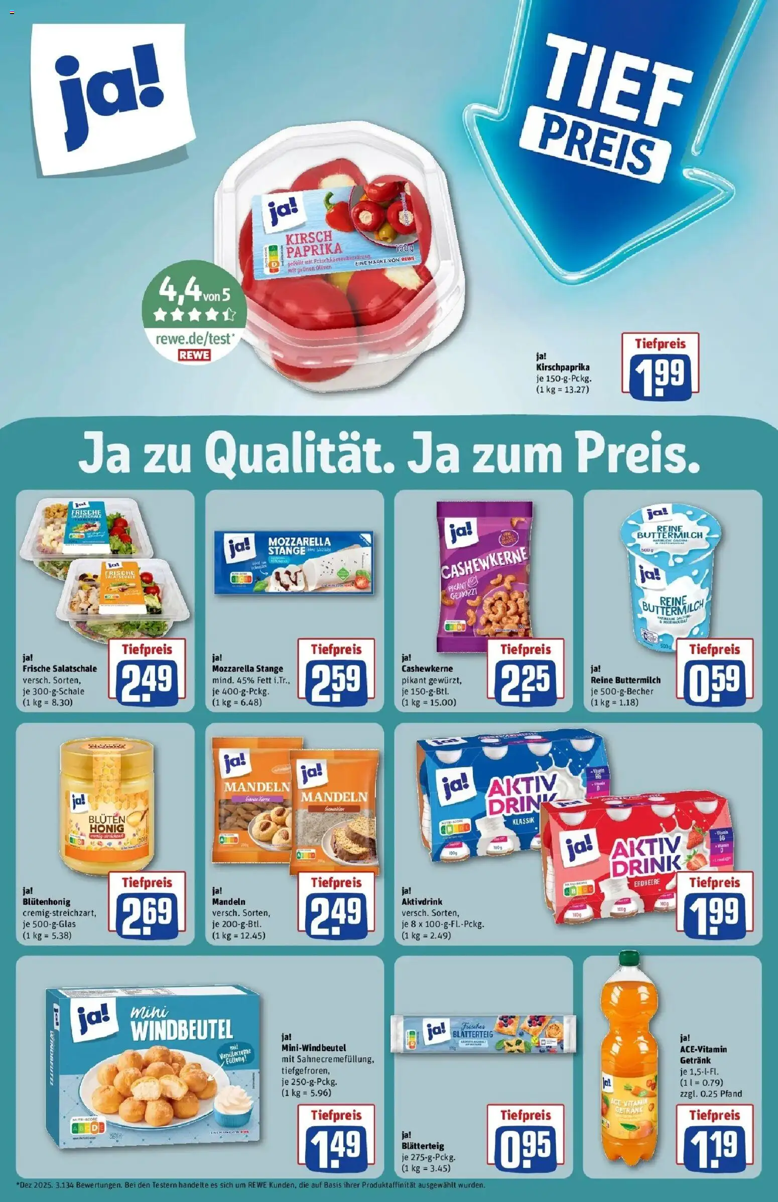 REWE Prospekt ab 17.08.2026 zum Blättern » Angebote | Seite: 19 | Produkte: Buttermilch, Mozzarella, Mandeln, Paprika