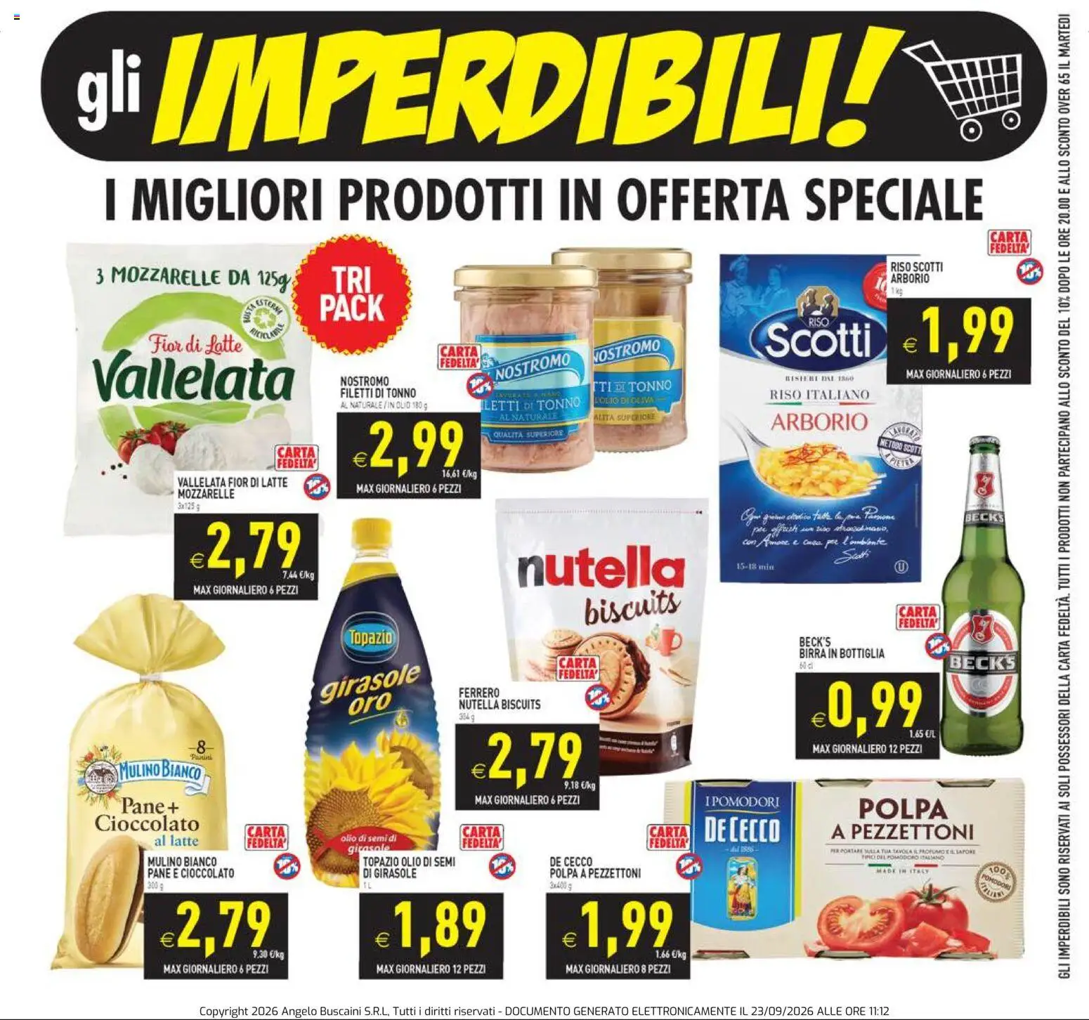 Volantino PIM Supermercati del 23/09/2026 | Pagina: 2 | Prodotti: De Cecco, Latte, Tonno, Bottiglia