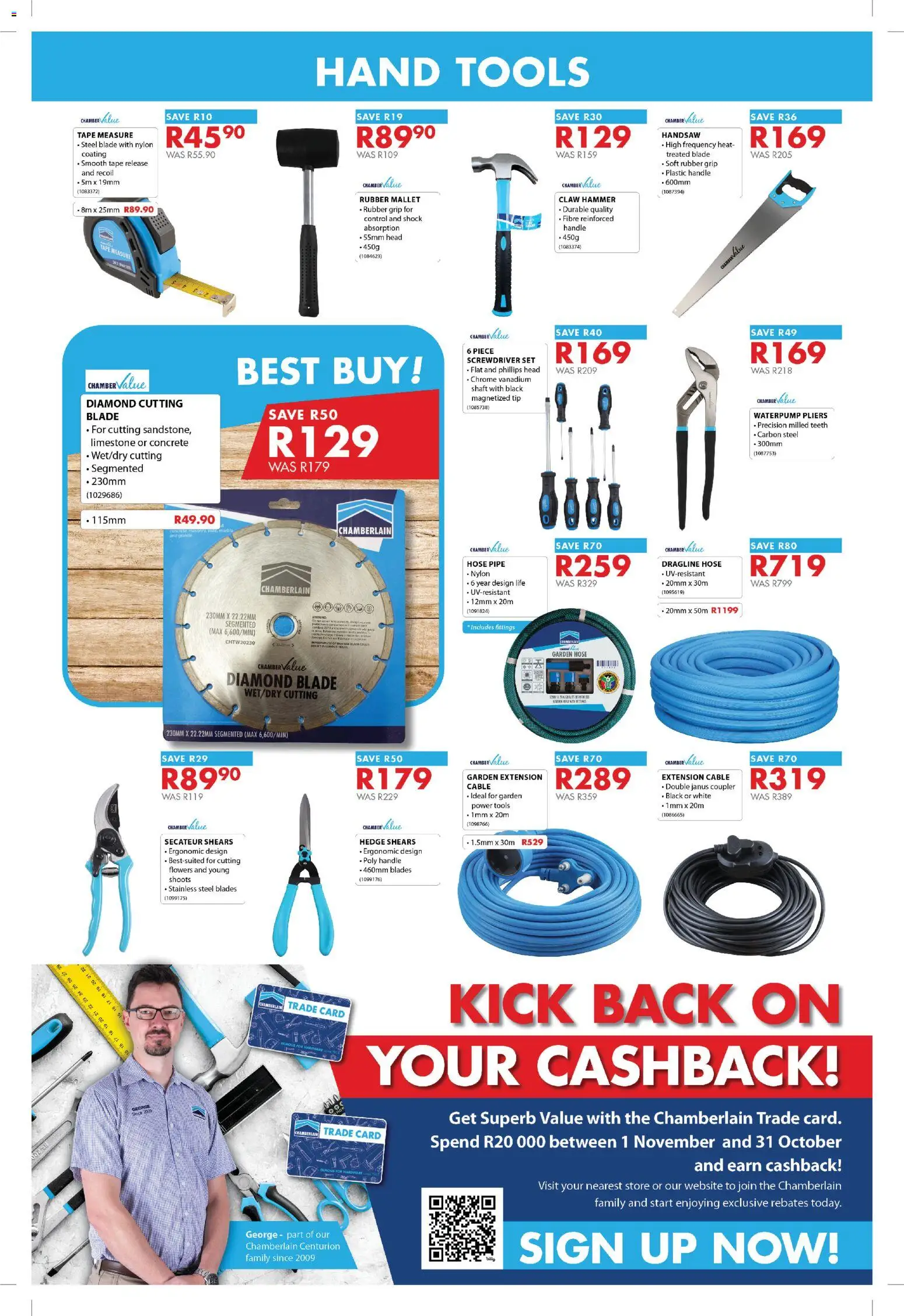 New Chamberlain catalogue – valid from 20/07/2026 | Page: 4 | Products: Cable, Hammer, Tape measure, Garden hose