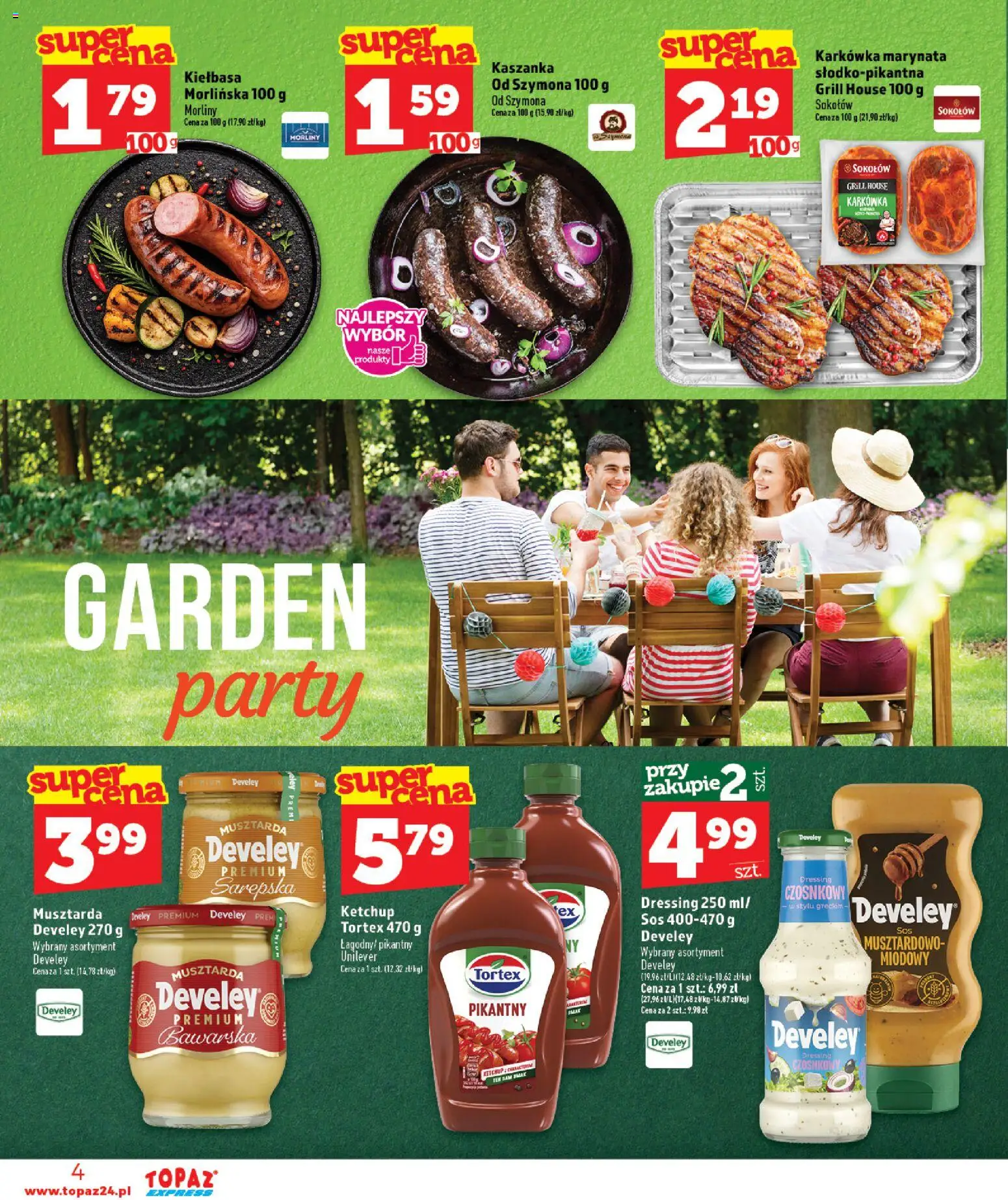 Topaz gazetka - Express od 20.08.2026 | Strona: 4 | Produkty: Kiełbasa, Ketchup, Grill, Kaszanka