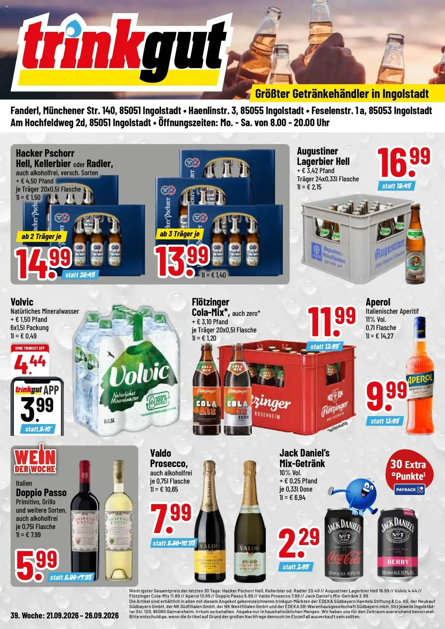 Trinkgut Prospekt Ingolstadt (ab 21.09.2026) » Angebote online | Seite: 1 | Produkte: Coca cola, Mixgetränk, Cola, Doppio Passo