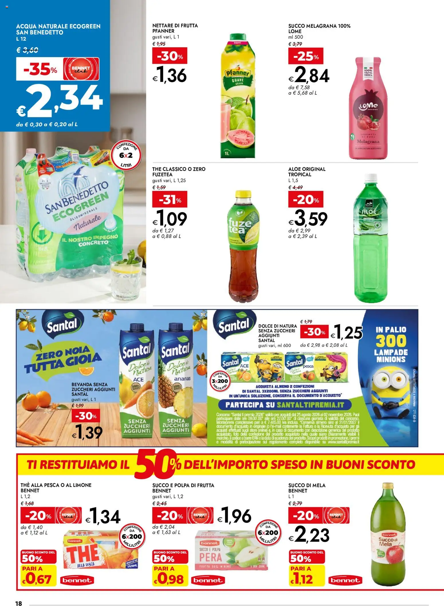 Volantino bennet del 03/09/2026 | Pagina: 18 | Prodotti: Succo, Acqua, Pesca, Pera