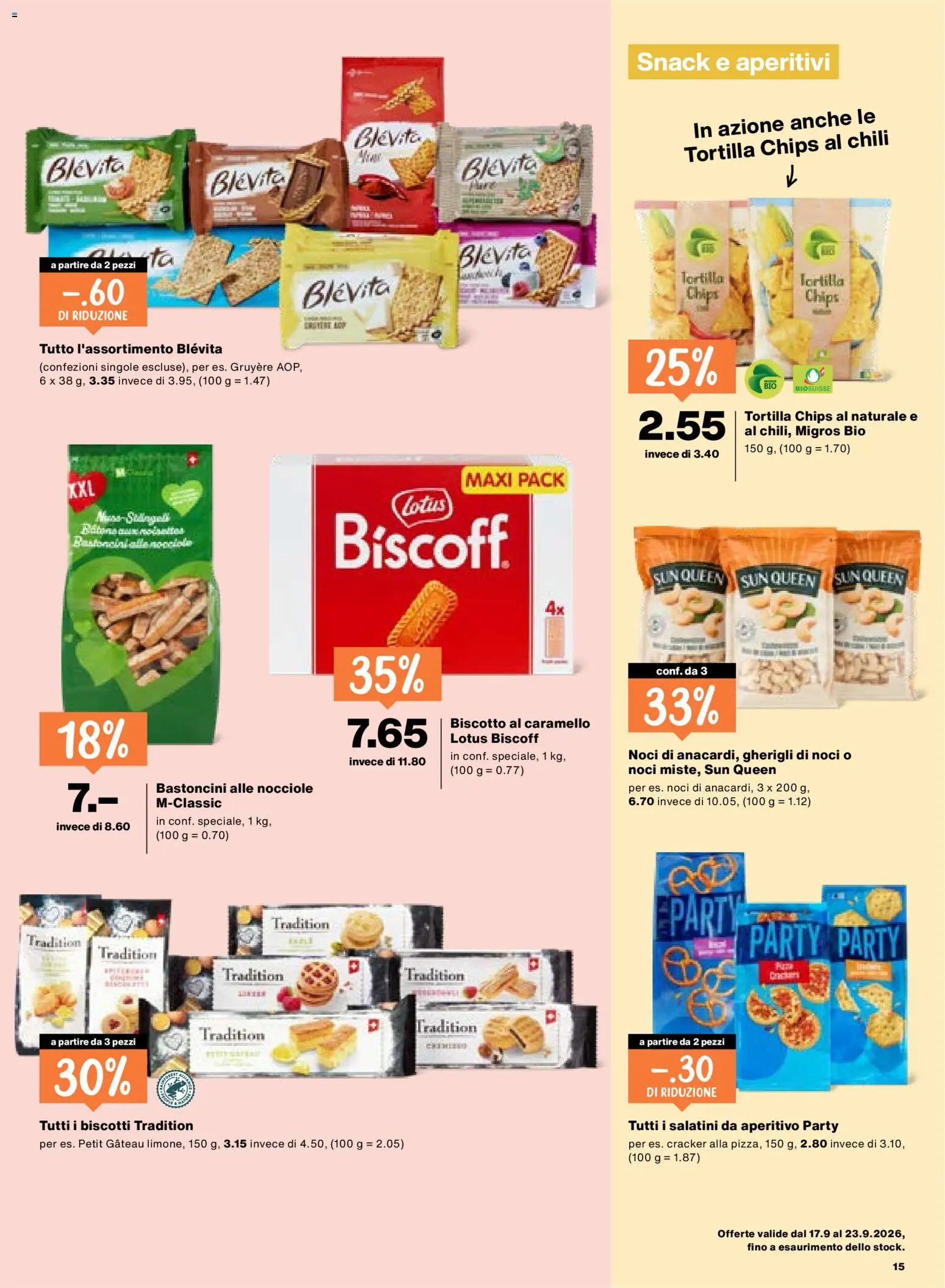 Migros aktionen IT – gültig ab 17.09.2026 | Seite: 15 | Produkte: Cracker, Snacks, Chili, Chips