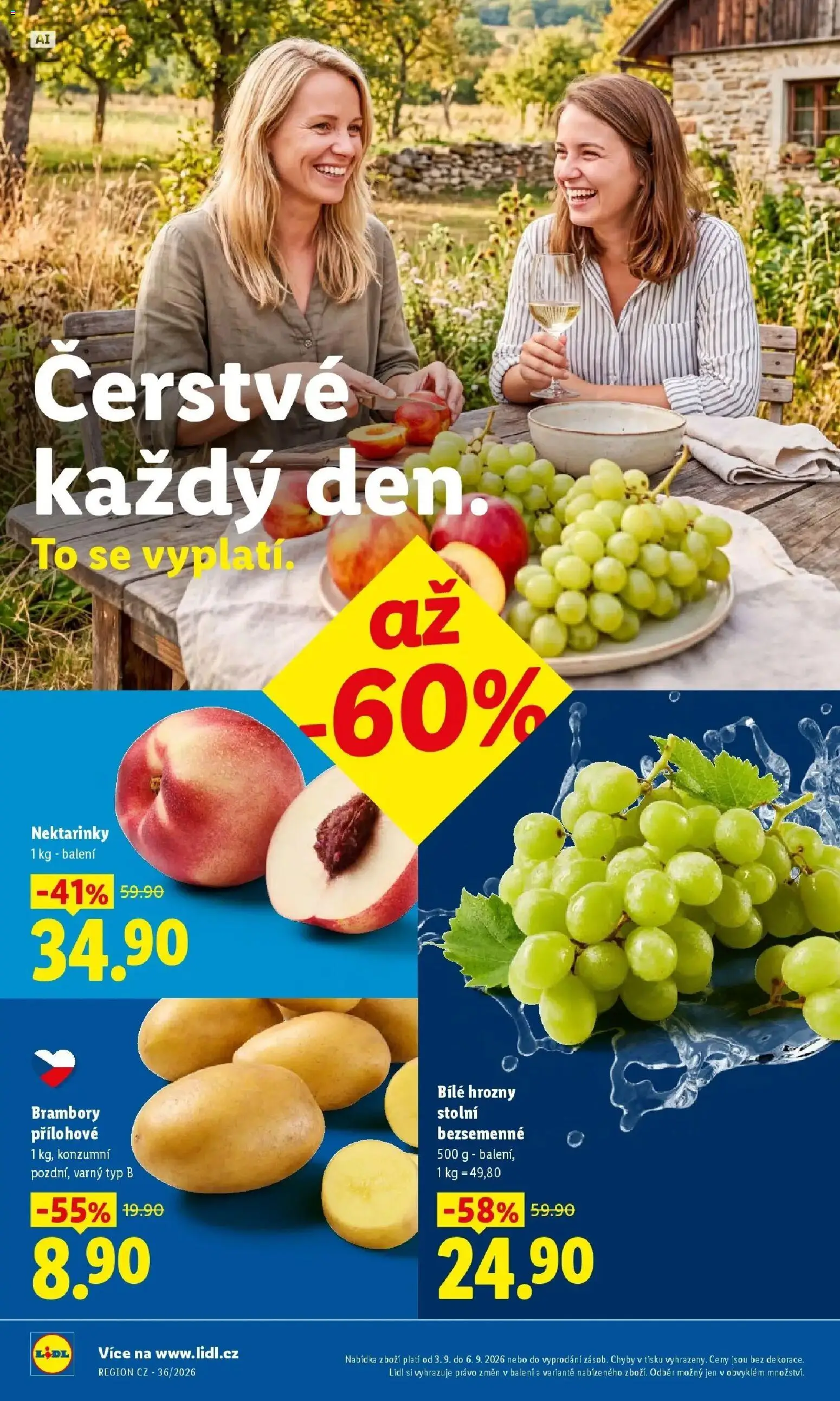 Lidl leták od 03.09.2026 - Nový akční leták | Strana: 12 | Produkty: Nektarinky, Brambory, Bílé hrozny, Hrozny