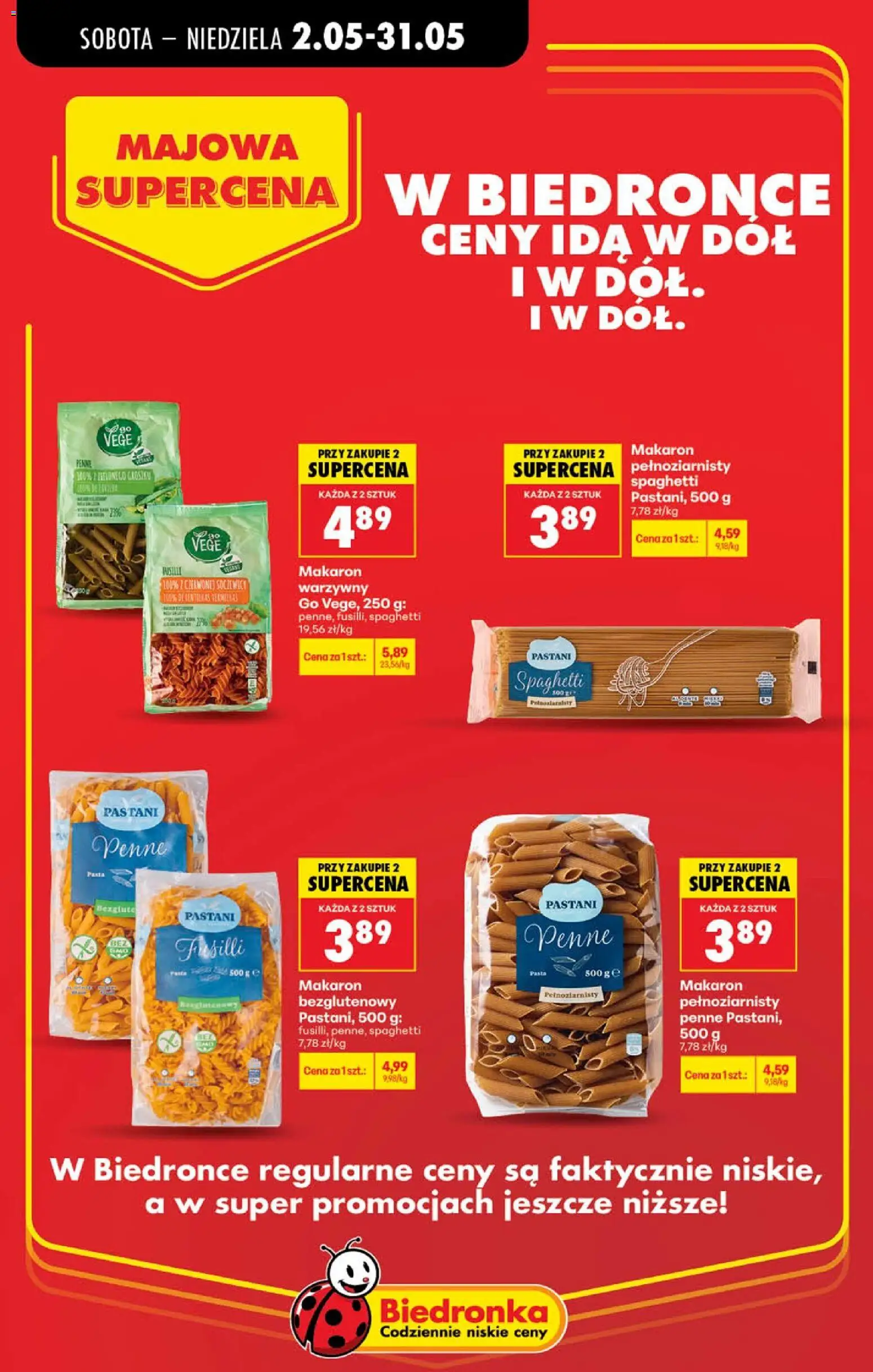 Biedronka gazetka - Majowa supercena od 02.05.2026 | Strona: 12 | Produkty: Makaron pełnoziarnisty, Penne, Makaron warzywny, Soczewica